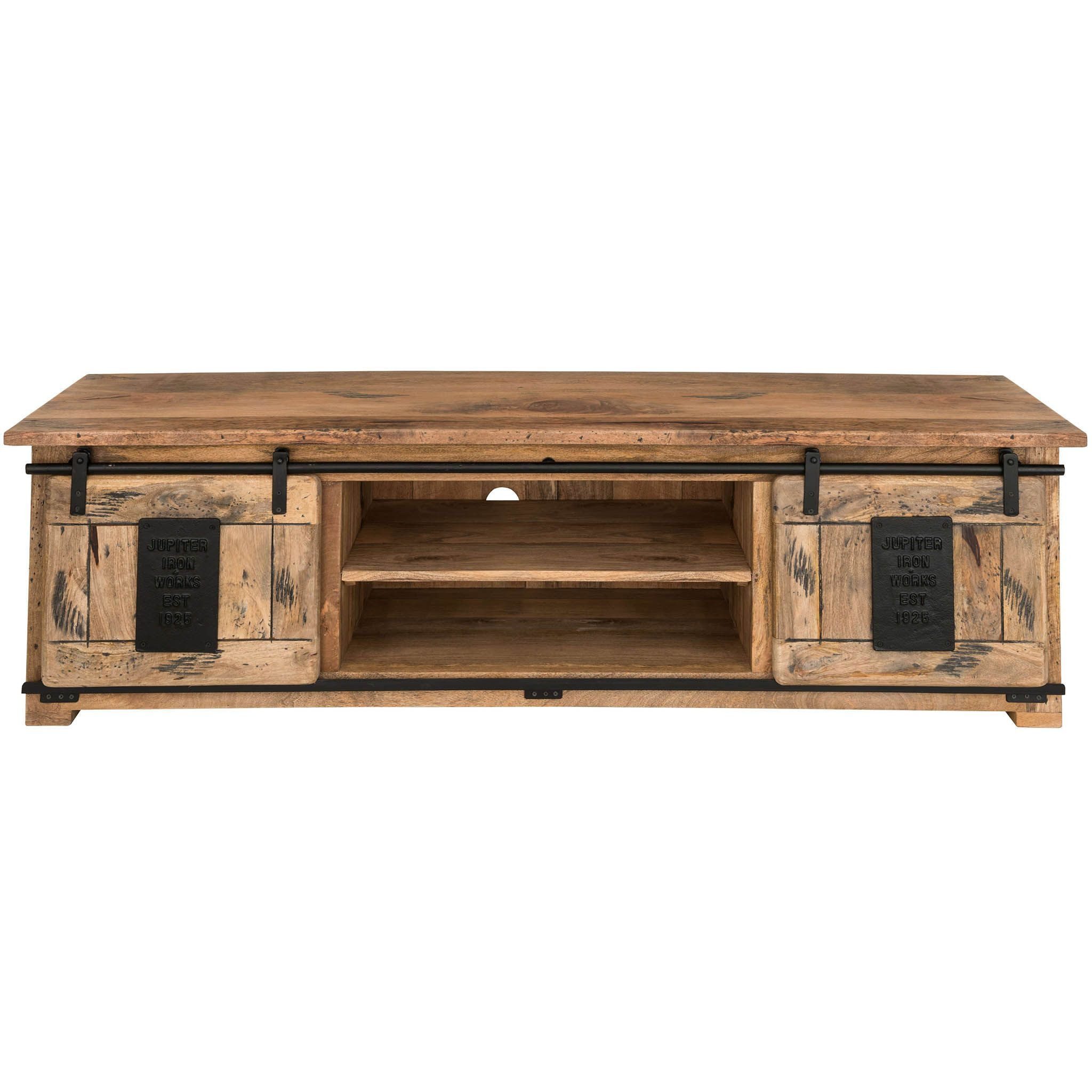 bene living TV-Board Florenz Vintage - 180 cm - Mangoholz (Indoor-Möbelset, 1 St), hochwertiges Massivholz - Schiebetüren und Ablagefächer