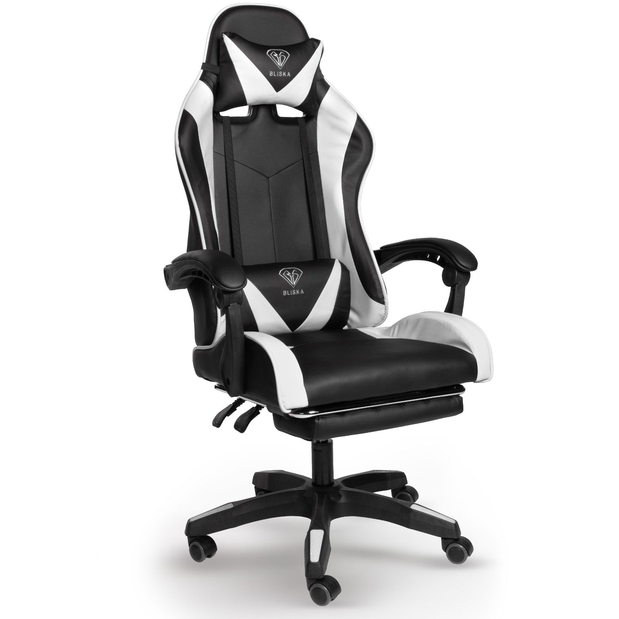 TRISENS Chefsessel Konrad (1 Stück), Gaming Stuhl mit Fußstütze Gaming Chair mit flexiblen Design-Armlehnen Schwarz/Weiß
