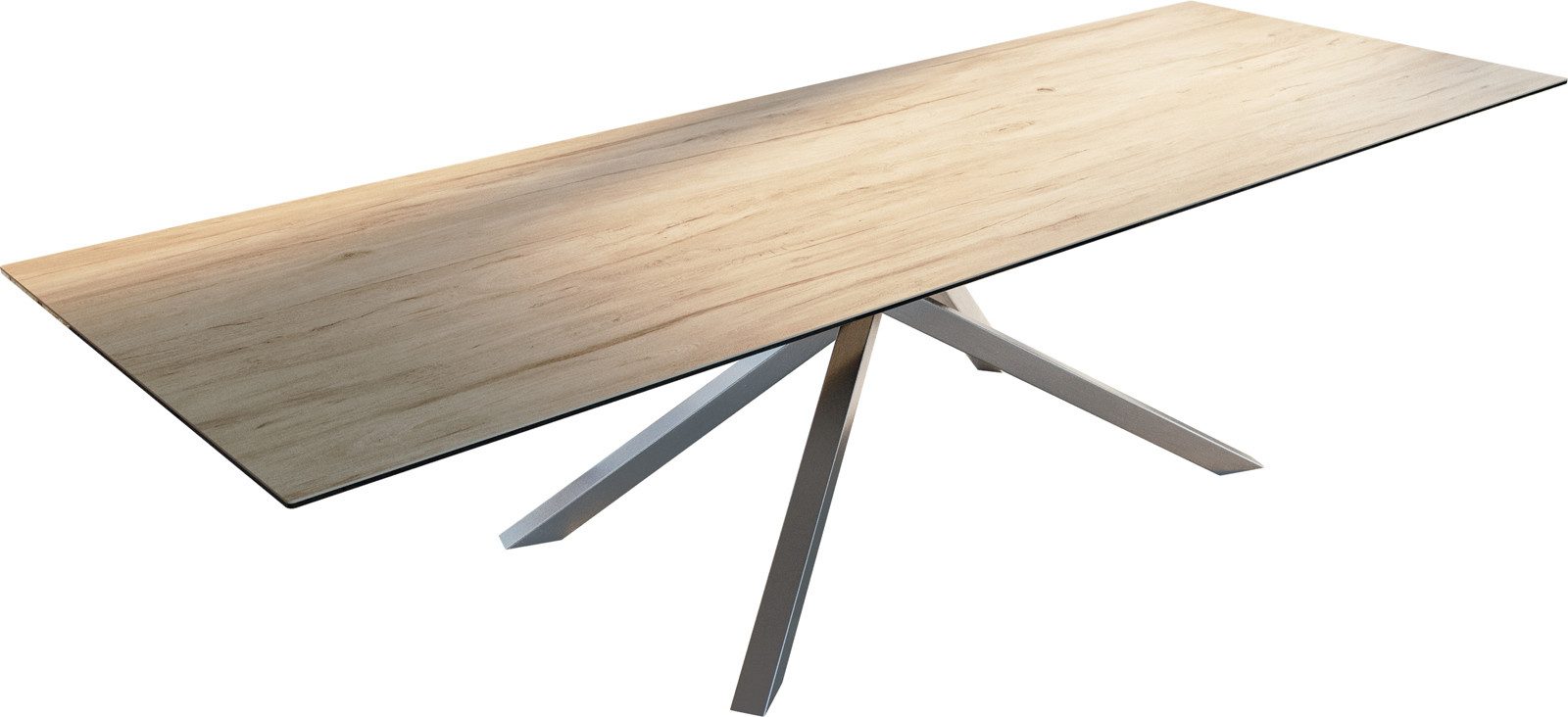 DELIFE Esstisch Edge, 300x100 cm Keramik Laminam® Sabbia Eichefarbig Kreuzgestell Rechteck E