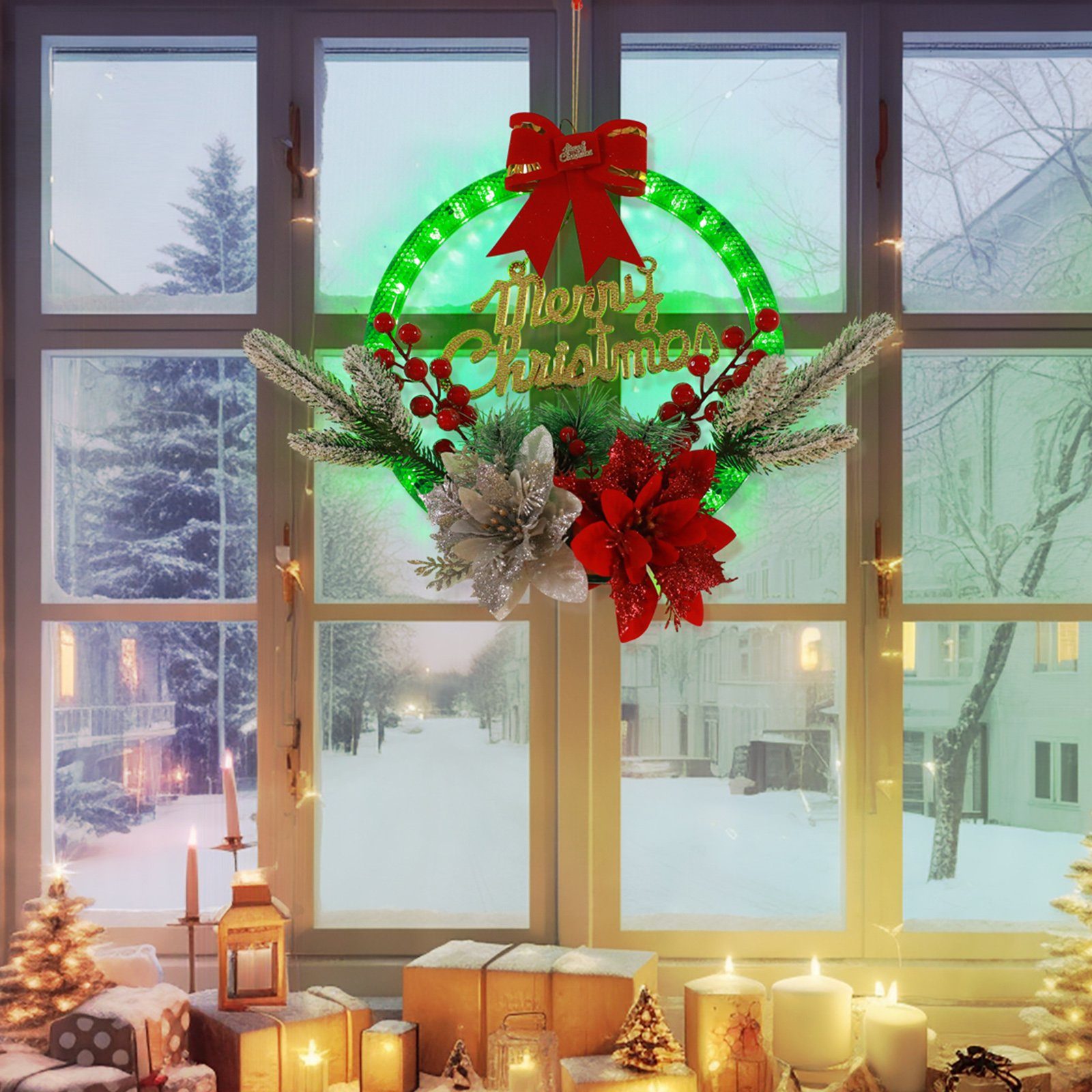 Schlafzimmer, Sunicol 28cm für Türkranz, Grün, Nachtlicht, Hochzeits mit Dekolicht Gold-Rot Weihnachten, Deko-Lichter LED Party, Batterien Weihnachtskranz LED