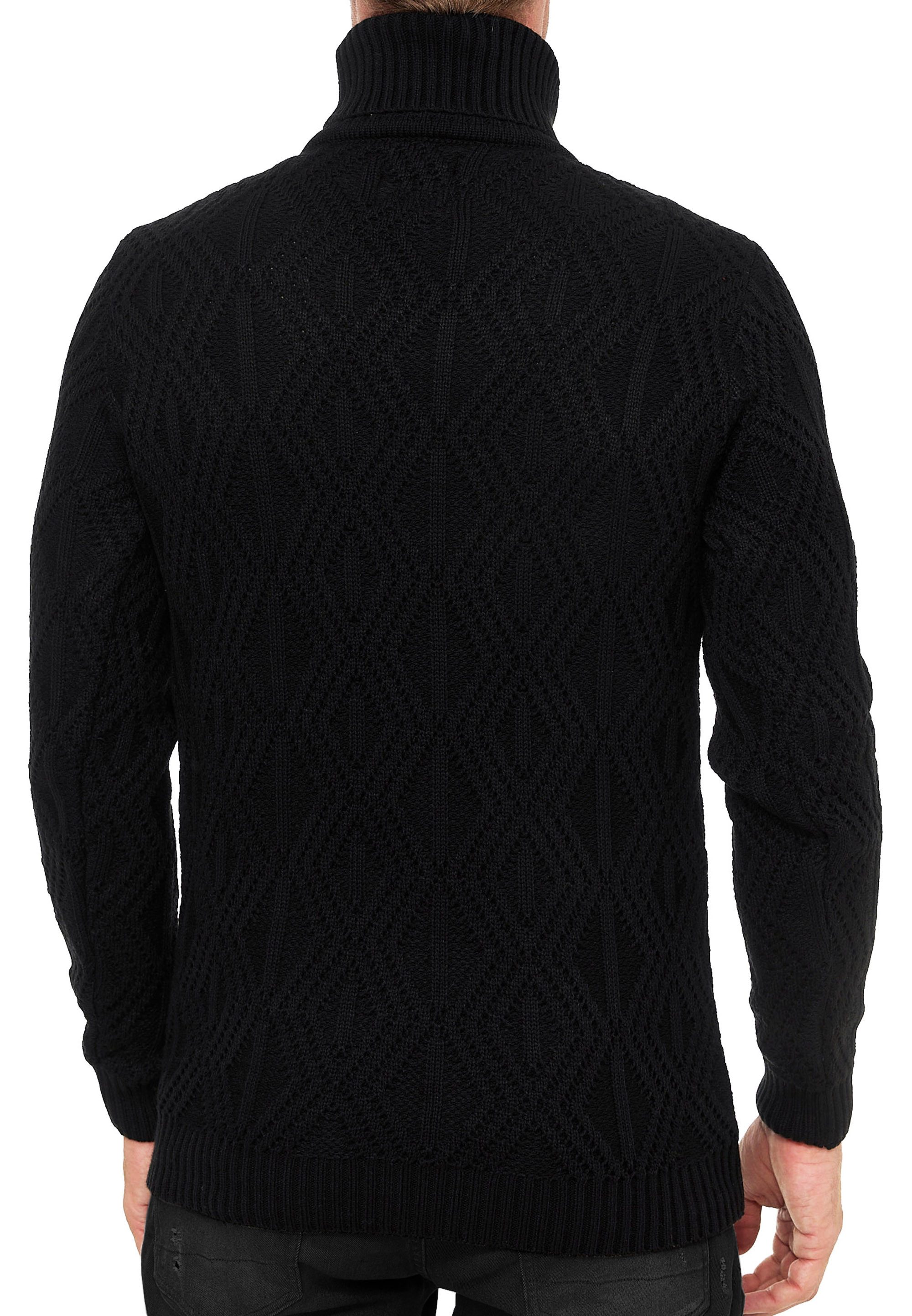 R-NEAL Rollkragenpullover Melierter Grobstrick Rollkragen-Pullover Business Büro Pullover