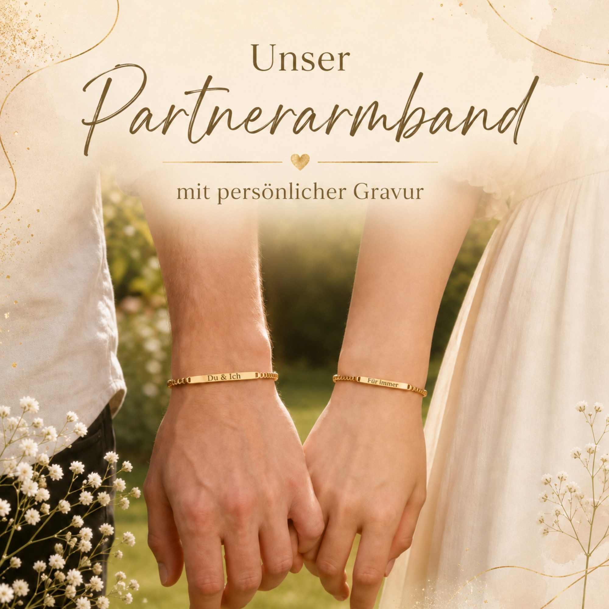 BS Schmuckdesign Armband mit Gravur Partnerarmband Set mit persönlicher Gravur für Paare Edelstahl (2-tlg., personalisiert), Größenverstellbar