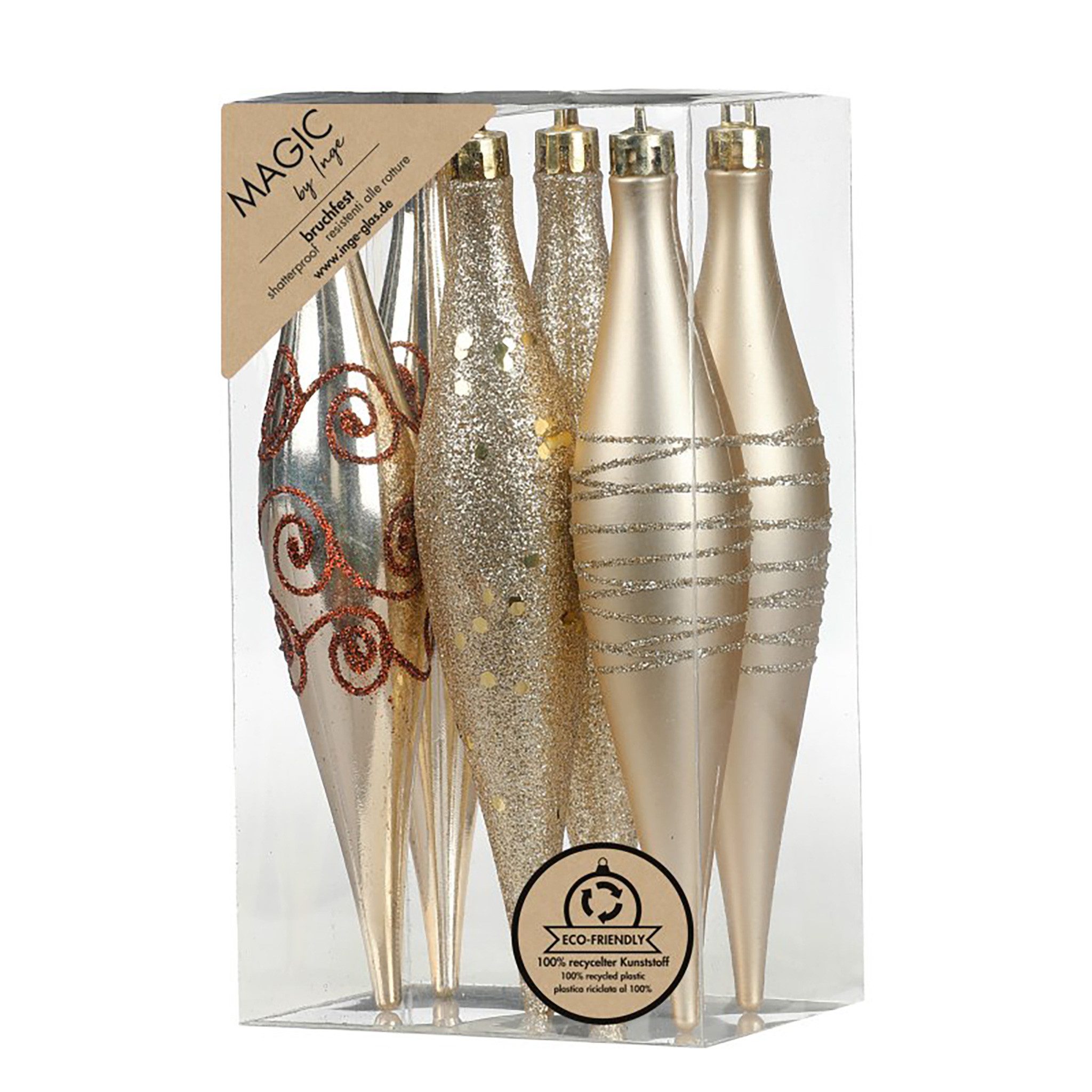 MAGIC by Inge Christbaumschmuck, Christbaumschmuck Eiszapfen 15cm Kunststoff 6er Set - Creamy Gold