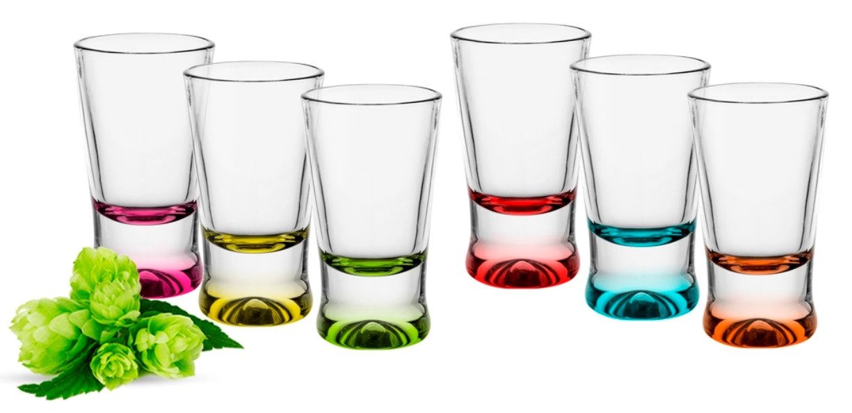 Sendez Schnapsglas 6 Schnapsgläser bunte Gläser Schnaps Shots Stamper Wodkagläser, 6-tlg., Glas