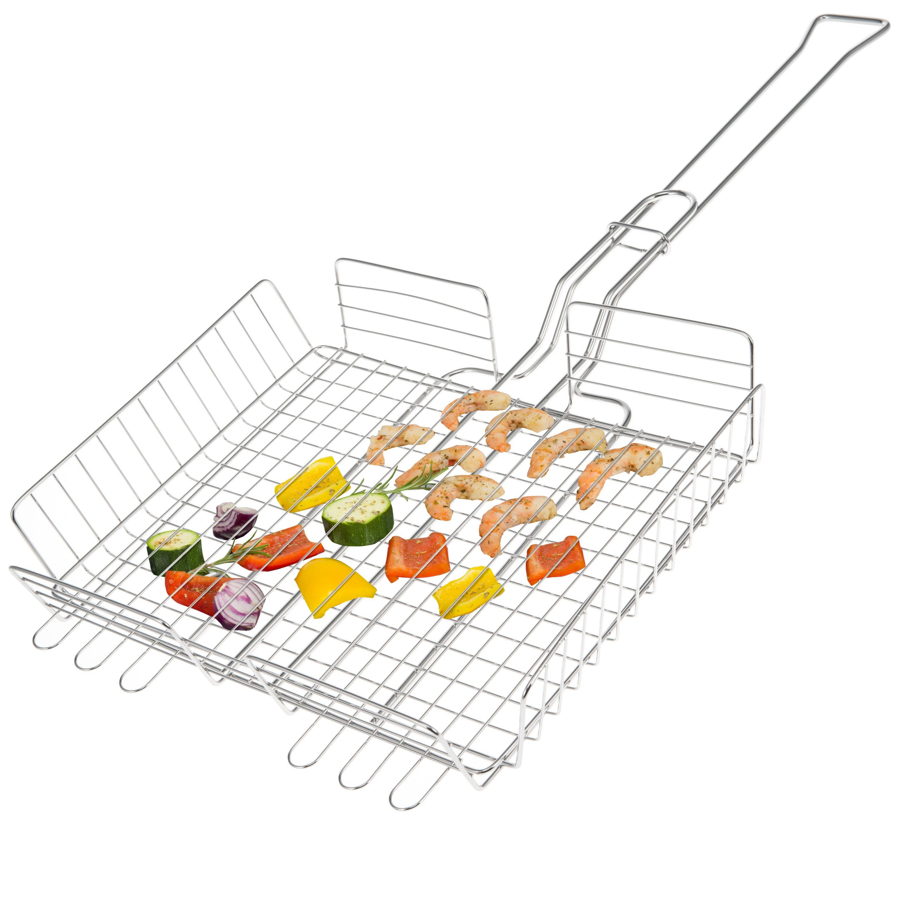 Grillguthalter Grillkorb, verstellbar für Gemüse, Garnelen, Fleisch // Edelstahl