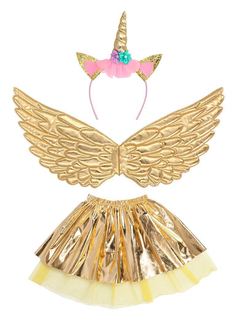 Boland Kostüm Goldenes Einhorn Accessoire-Set für Kinder, Süßes Verkleidungsset für märchenhafte Einhörner