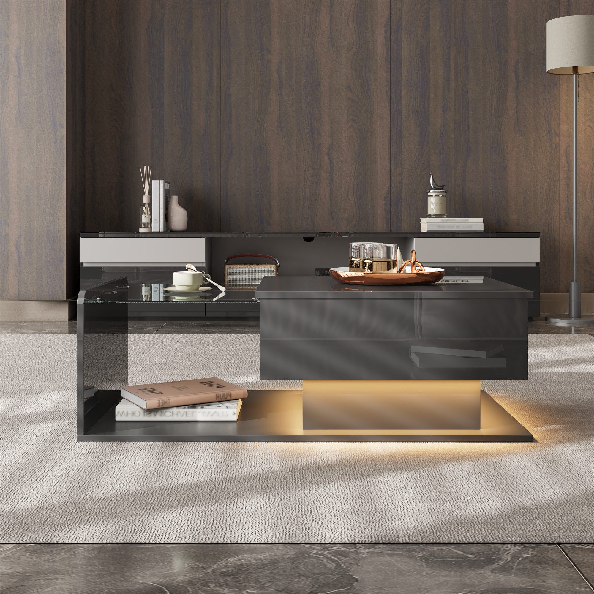 STILVORA Couchtisch Couchtischmit Glasplatte&LED-Effekt,Beistelltisch Hochg günstig online kaufen