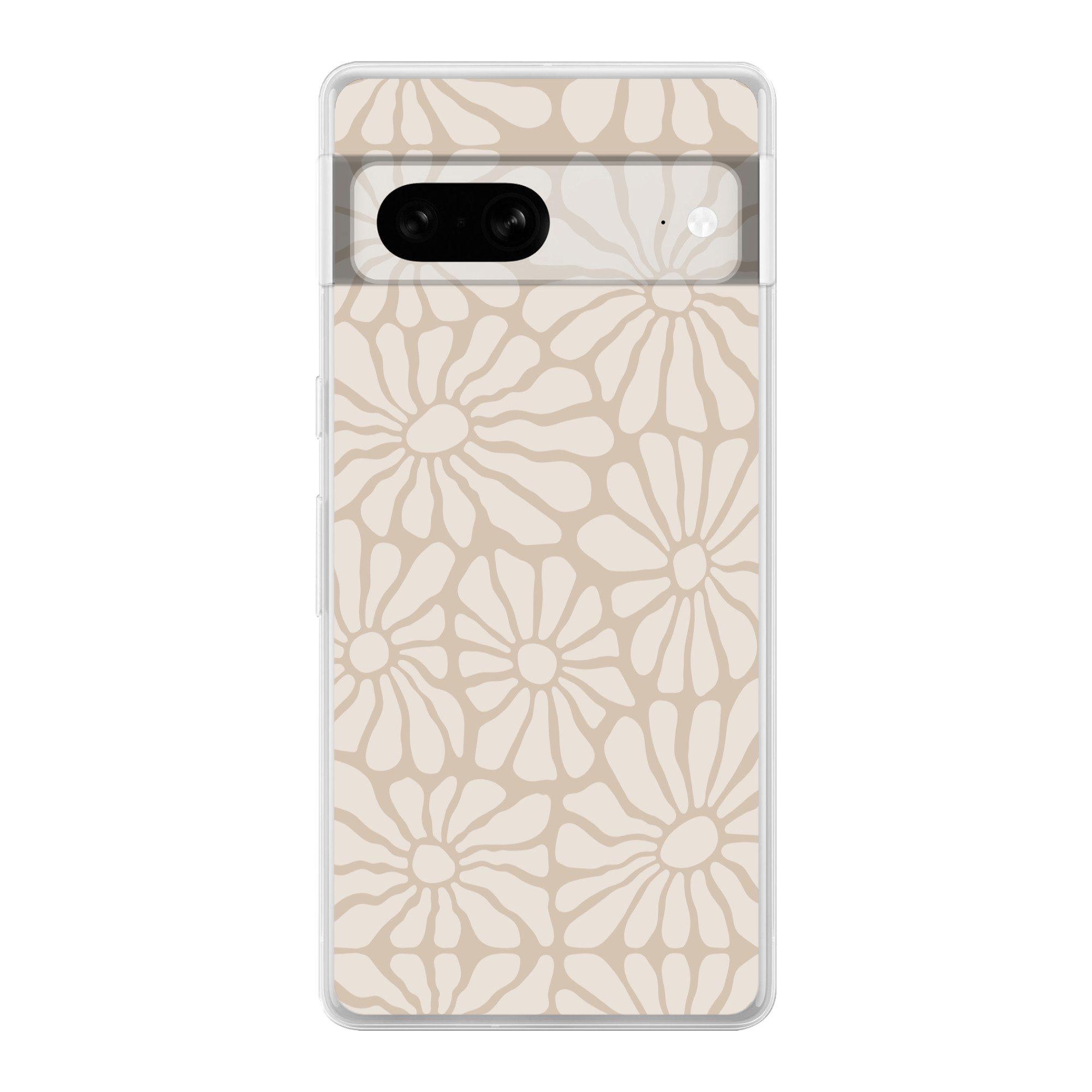 MuchoWow Handyhülle für Google Pixel 7 Floral - Druck - Beige - Braun - Minimalistisch, Phone Case, Silikon, Schutzhülle Dünn