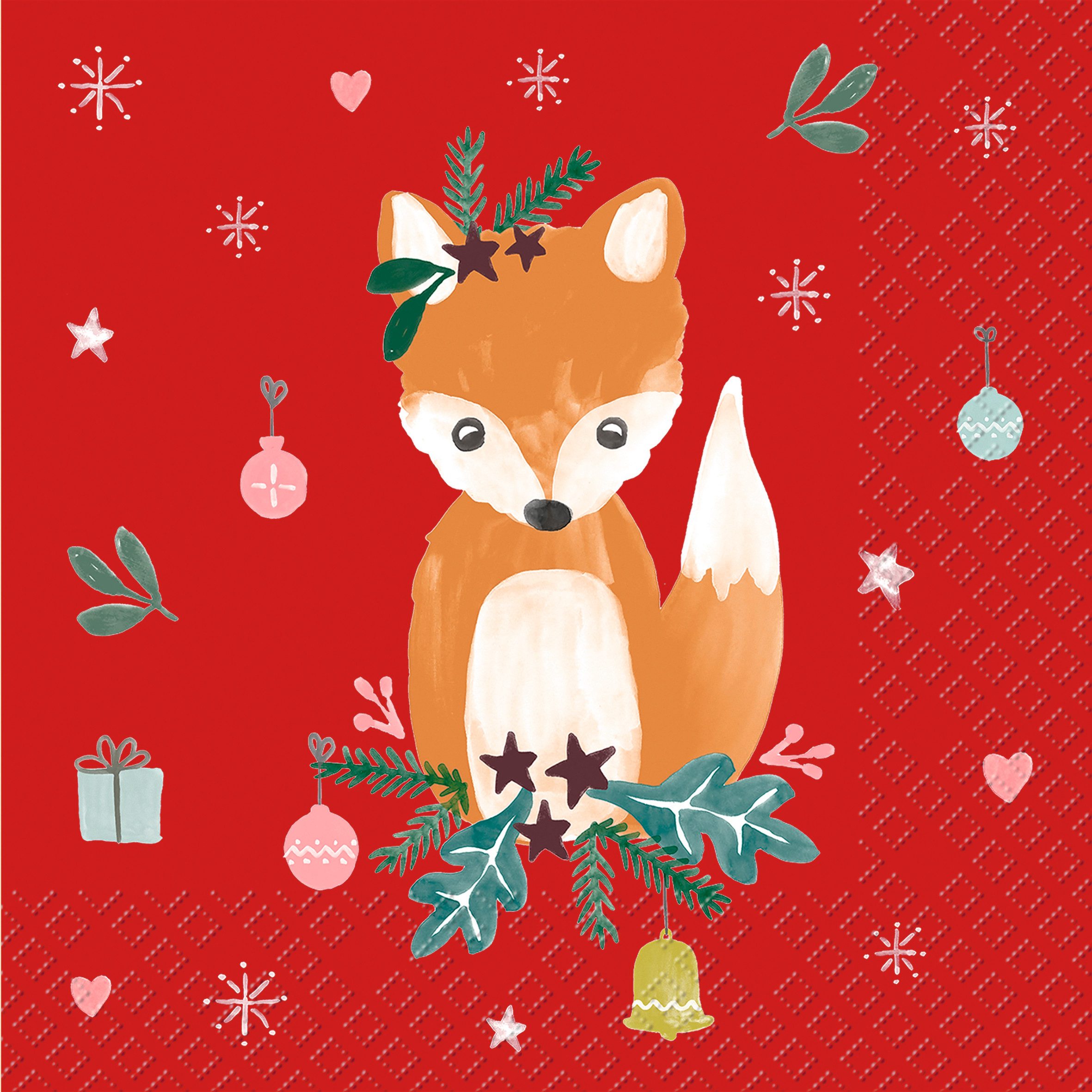 stewo Papierserviette Christmas Fox, (5 St), 33 cm x 33 cm