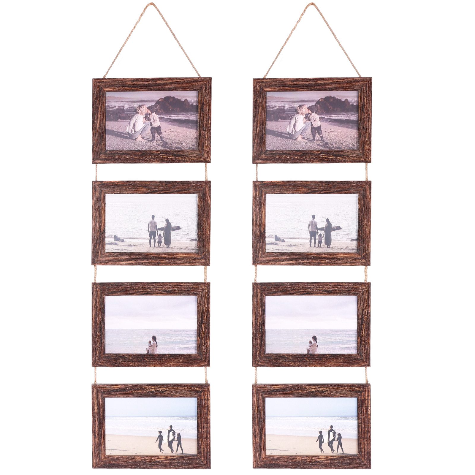 BlingBin Bilderrahmen Collage 10x15 Vier aufgehängte Bilderrahmen Set, 8 Öffnung horizontale Rahmen, für 4 Bilder (2er Set, 2 St), 17,8 x 59 cm, gemacht um 10x15 cm Foto-Postkarten für Wanddekoration anzuzeigen