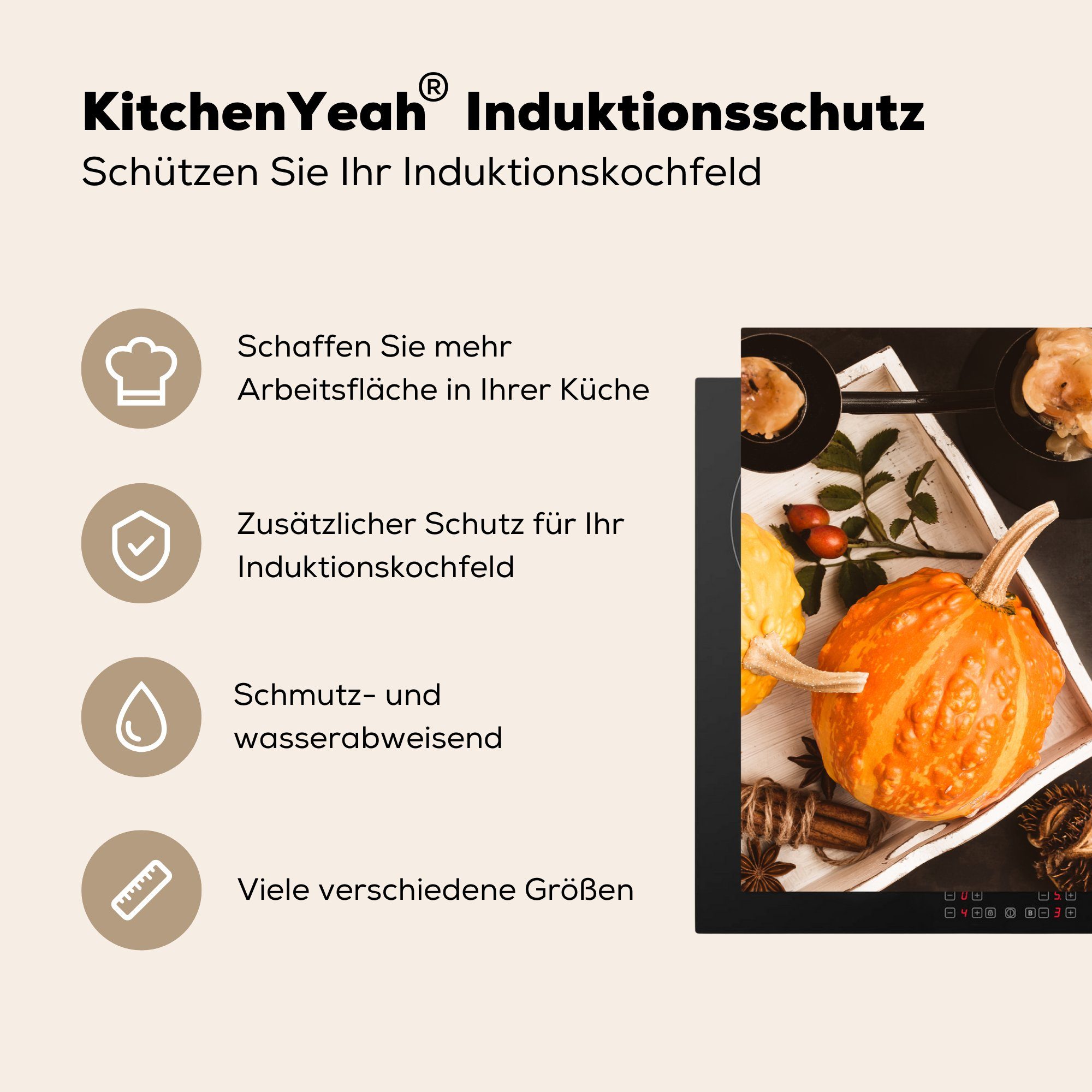 die 81x52 tlg), (1 Herbst Ceranfeldabdeckung für küche, Kürbis Induktionskochfeld - MuchoWow Tisch, Schutz cm, Herdblende-/Abdeckplatte Vinyl, -