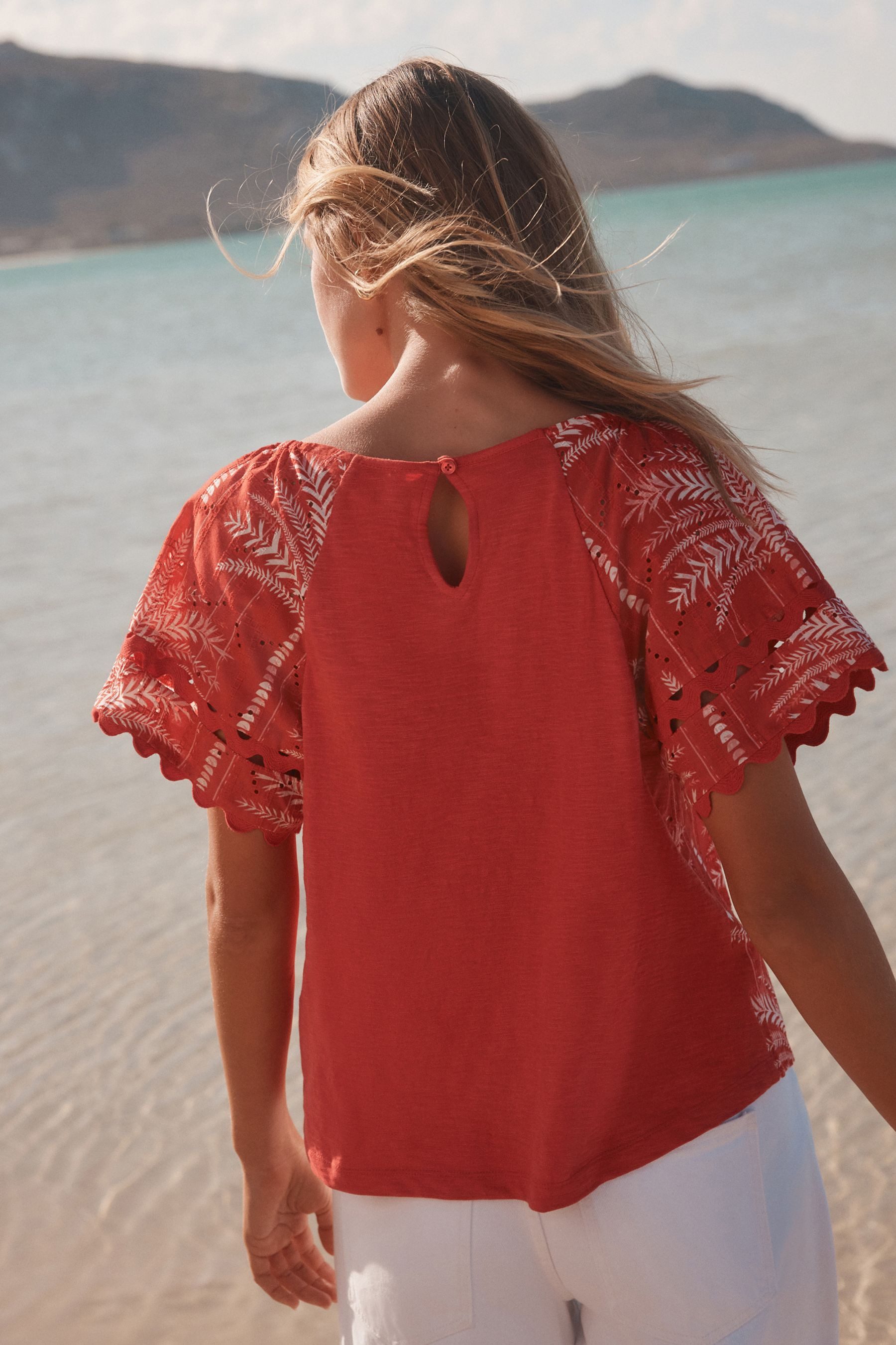 Next Kurzarmbluse Boho-Kurzarmoberteil mit Lochstickerei (1-tlg) günstig online kaufen