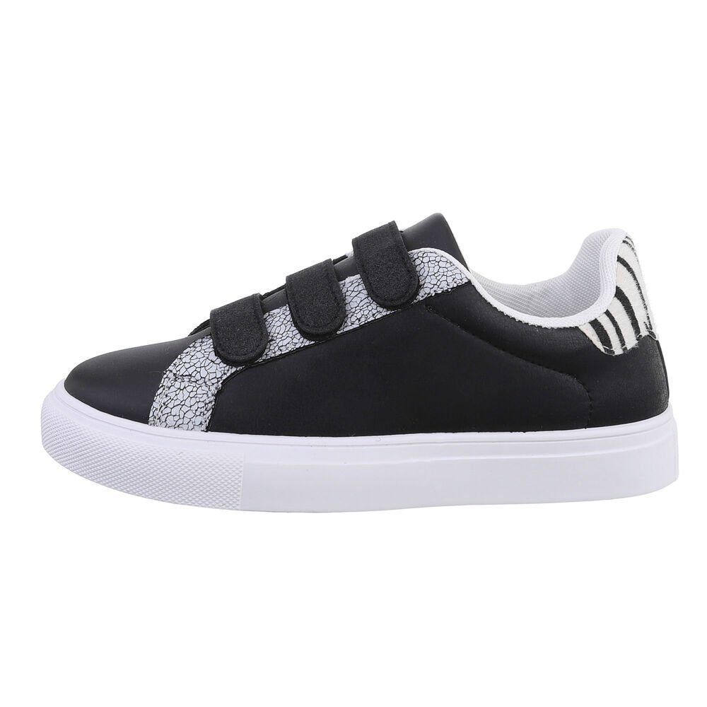 Ital-Design Damen Low-Top Freizeit Sneaker Flach Sneakers Low in Schwarz Schwarz, Weiß