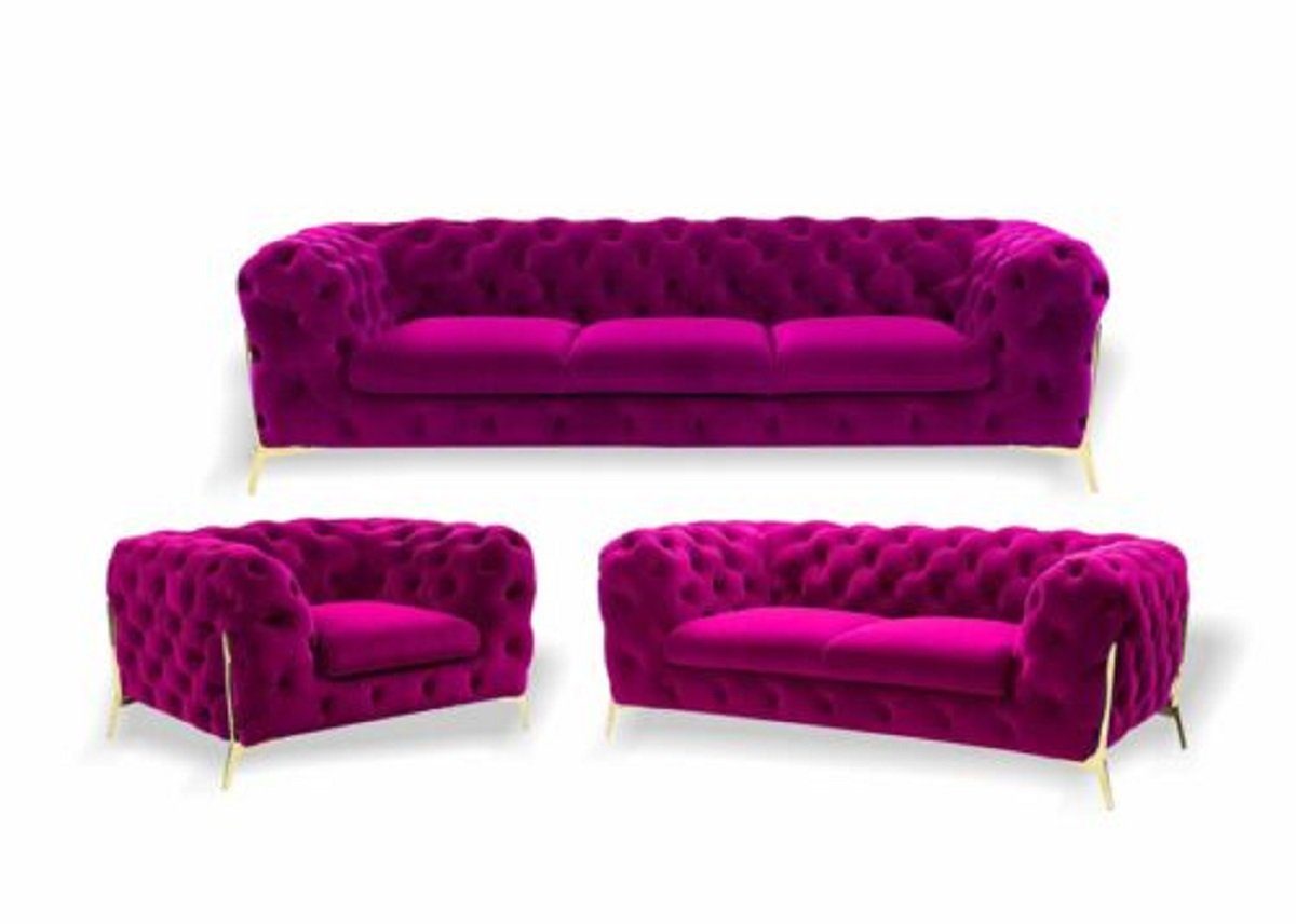 Sofa 3 Chesterfield 1 Sitzer, Braune Luxus Rosa in JVmoebel Europe Garnitur Made Möbel Sofa 2