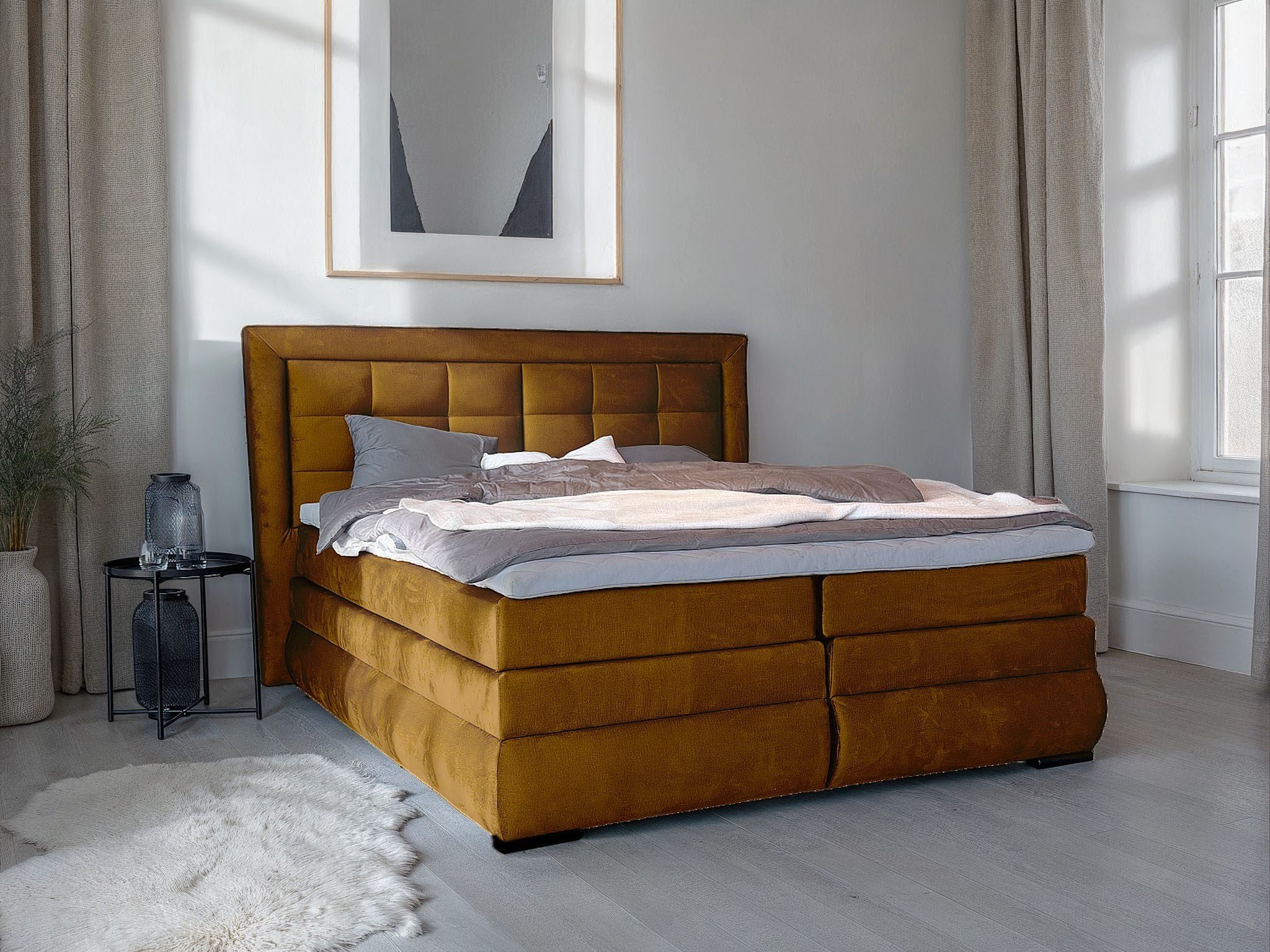OTTO home Boxspringbett MIVVA in der Breite 180cm, inkl. Bettkasten & Topper, in H3, H4 oder Hmix H3/H4, wahlweise mit oder ohne LED-Leuchten