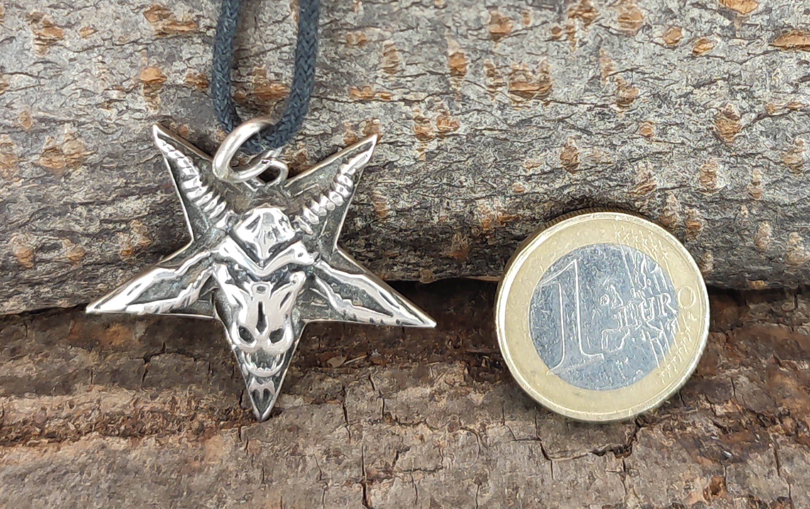 Baphomet Kettenanhänger Leather Anhänger Pentagramm Ziegenkopf Silber 925 Satanist of Kiss