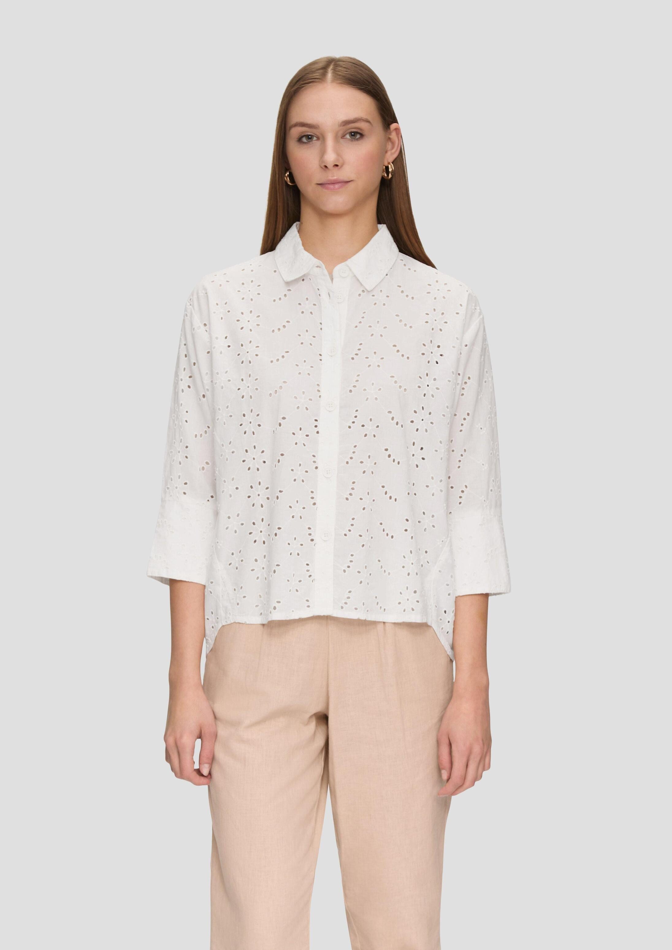 QS Kurzarmbluse Bluse Oversize-Bluse aus Broderie Anglaise