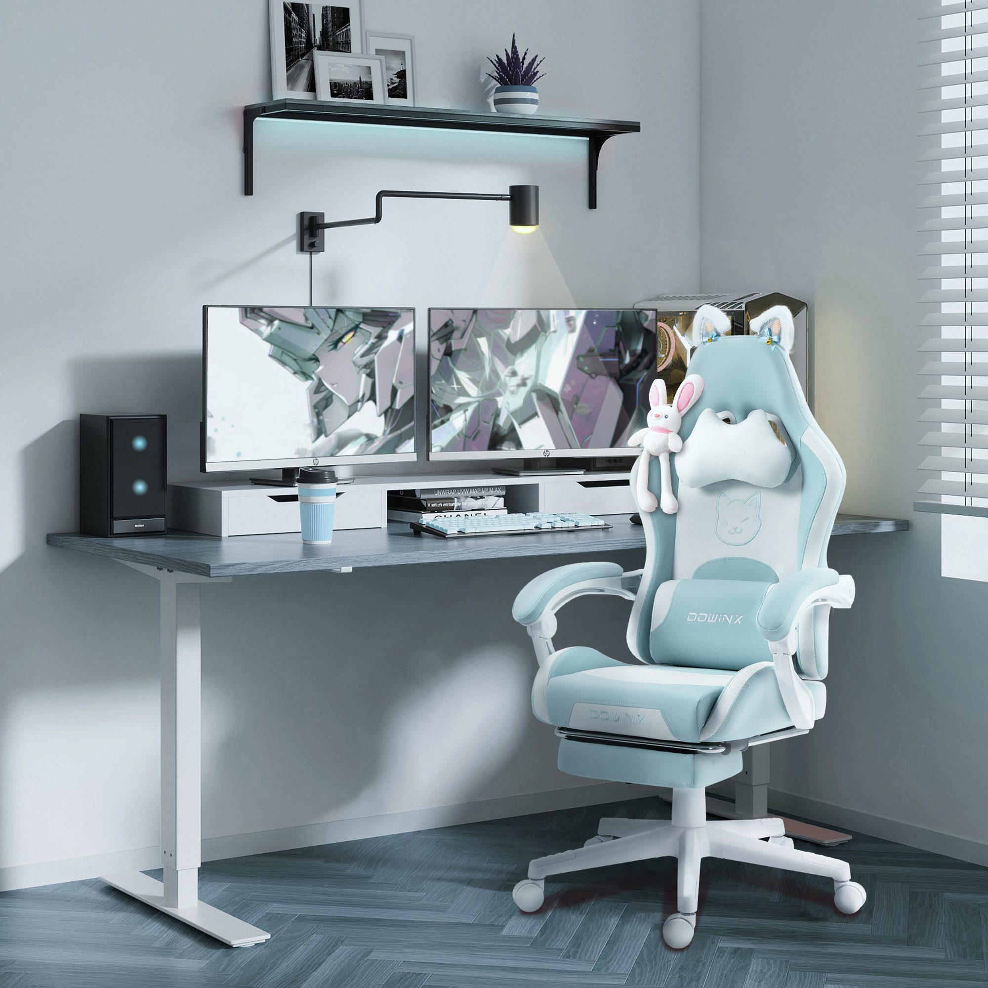 Dowinx Gaming-Stuhl Süße Katze Edition (Packung), Ergonomischer Stuhl mit Hoher Rückenlehne und Lendenwirbelstütze