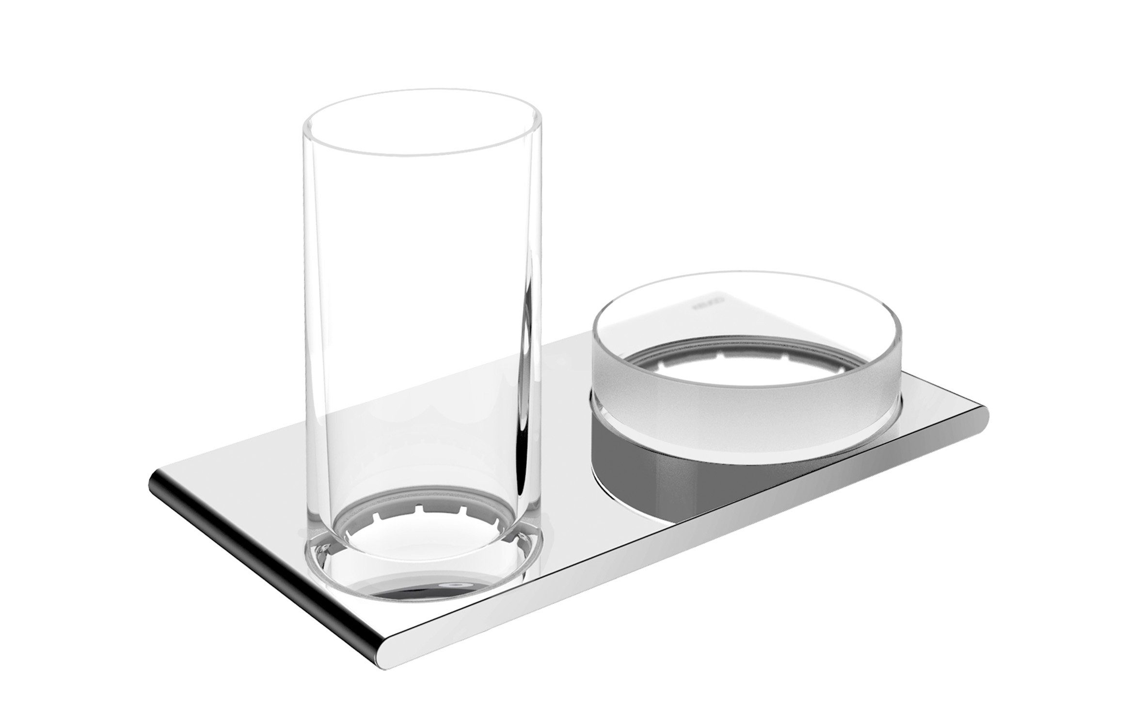 Keuco Zahnputzbecher Edition 400 mit Kristallglas und Seifenschale, Wandhalterung aus Metall, vechromt, Wandmontage, inkl. Schrauben/Dübel