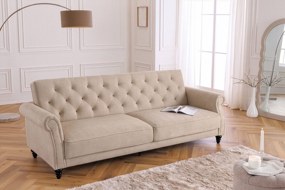 riess-ambiente 3-Sitzer MAISON BELLE AFFAIRE 220cm champagner beige - Samt, Schlaffunktion, Einzelartikel 1 Teile, Federung & verstellbarer Rückenlehne – ideal für Wohn- & Gästezimmer