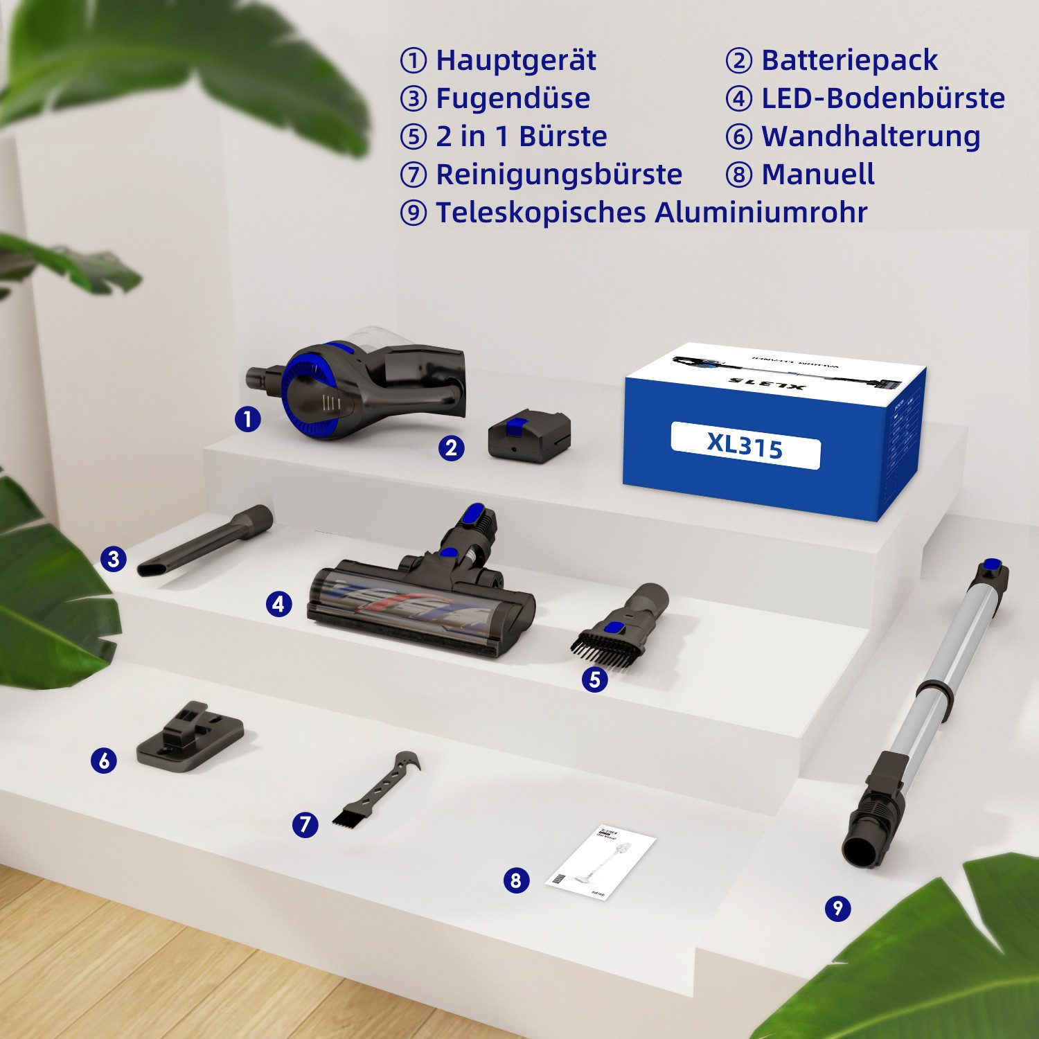 Homimaster Akku-Hand-und Stielstaubsauger Akku Staubsauger,58000Pa Saugleistung, HEPA*4, handstaubsauger mit akku, Staubsauger mit 2600mAh Langzeitakku, Bis zu 50 Min Laufzeit, 1.6L Staubbehälter, Kabelloser Staubsauger für Tierhaare, Teppich und Hartböden