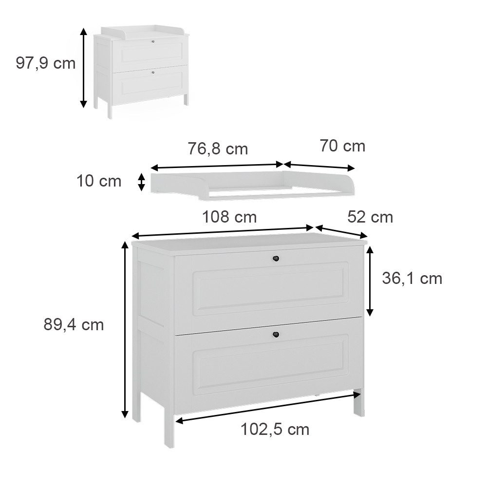 VitaliSpa® wrap chest Ajaton, white, 108 x 98 cm with 2 drawers