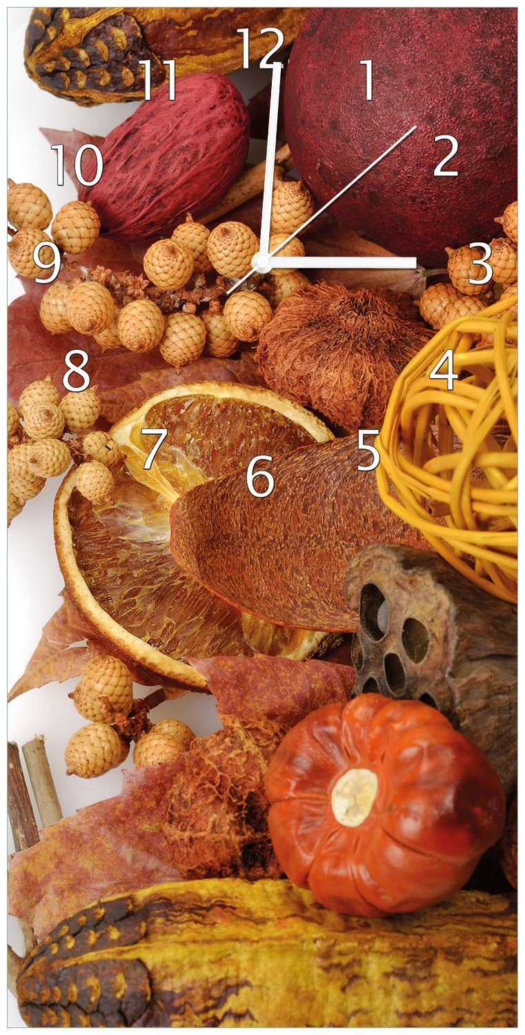 Wallario Wanduhr Herbststimmung - Trockenfrüchte, Nüsse und Samen - Herbstdeko (Uhr aus Acryl)