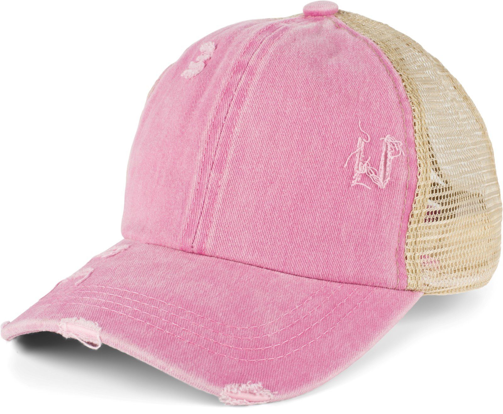 styleBREAKER Baseball Cap (1-St) Ponytail Baseball Cap Used Look mit Mesh Einsatz Rosa