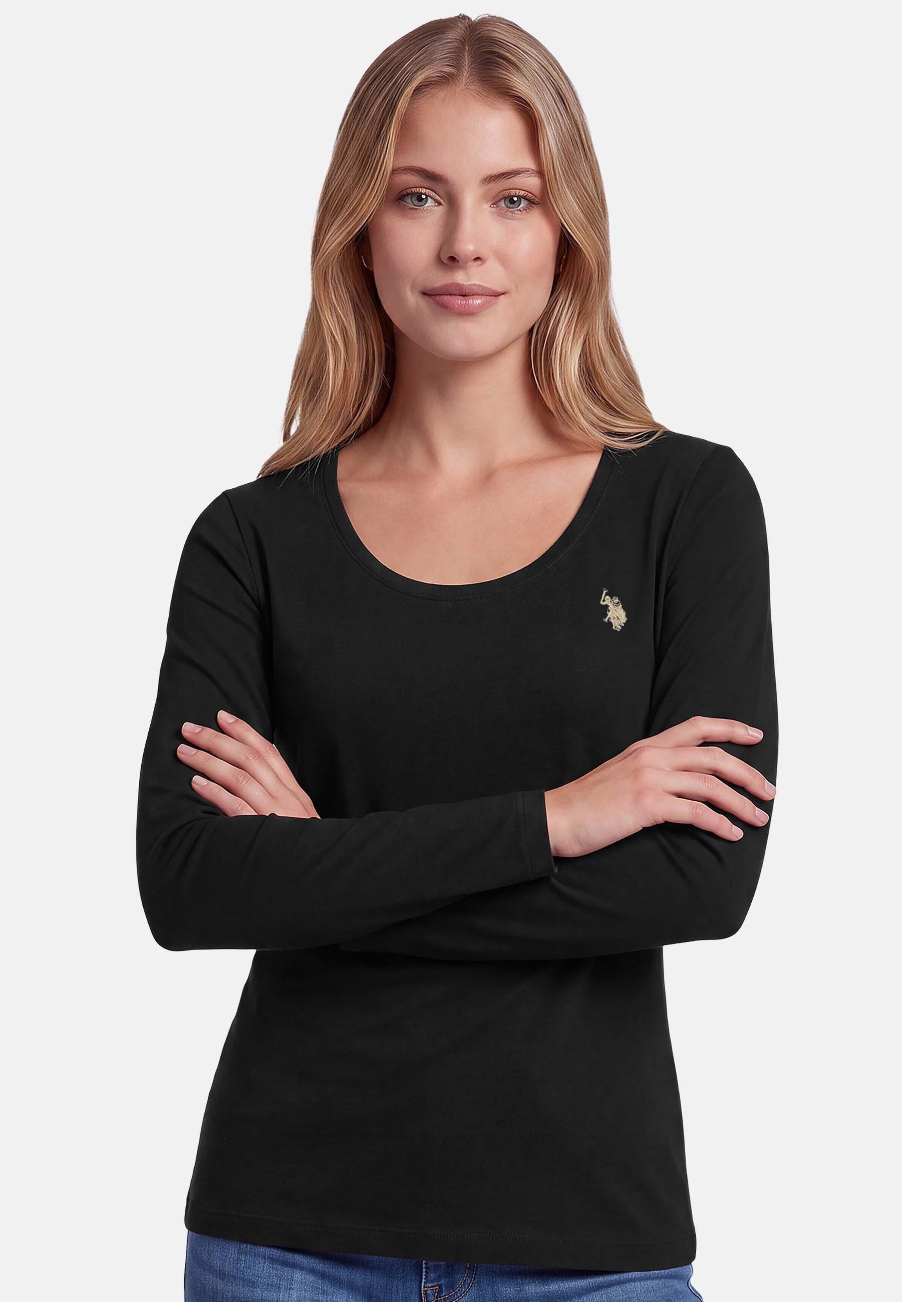 U.S. Polo Assn. Langarmshirt mit Rundhalsausschnitt und Stickereidetails Weiches Longsleeve mit elastischem Materialmix und bequemer Passform – Bild 2 von 5
