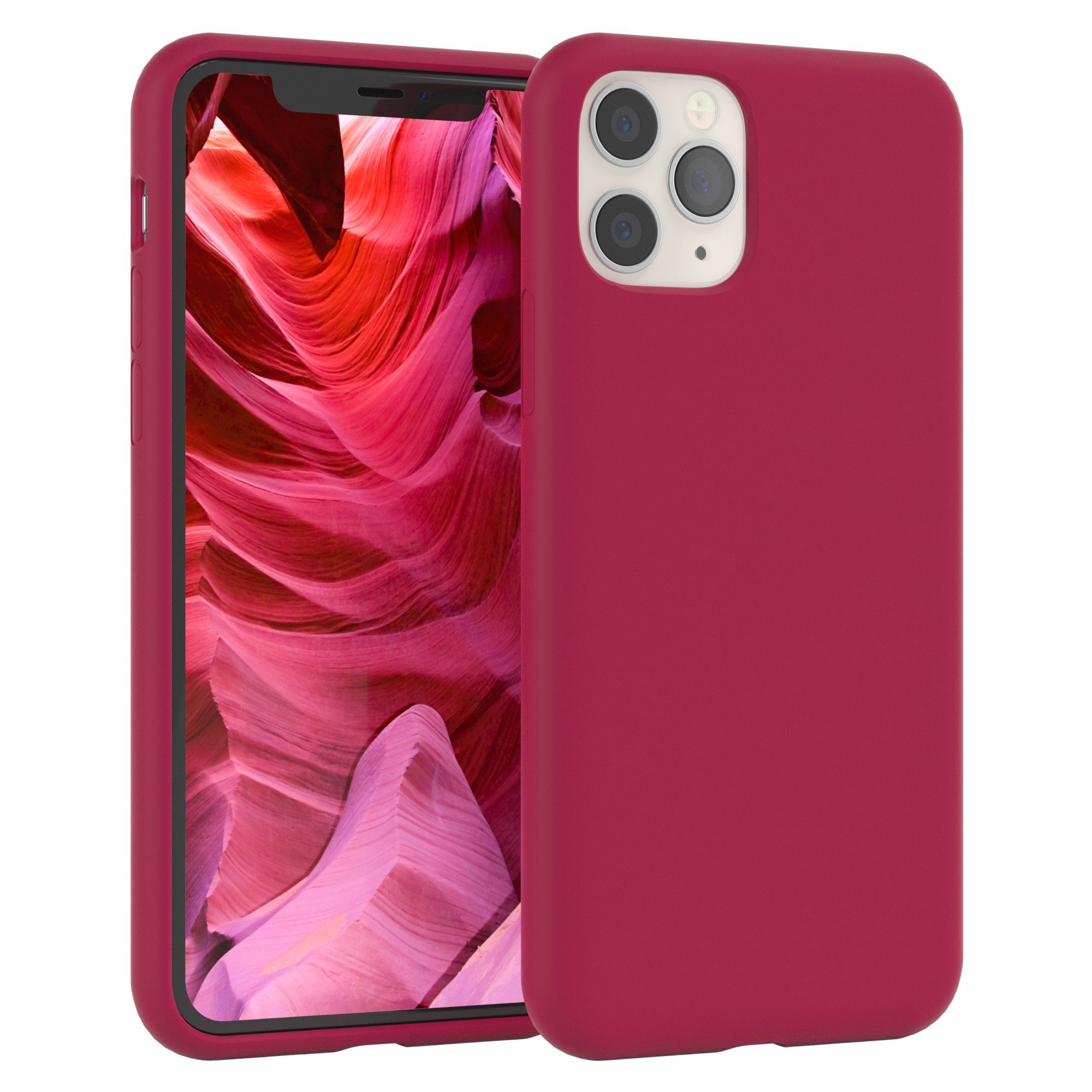 EAZY CASE Handyhülle Premium Silikon Case für Apple iPhone 11 Pro 5,8 Zoll, Hülle Silikon mit Displayschutz Handytasche aus Silikon Rot / Beere