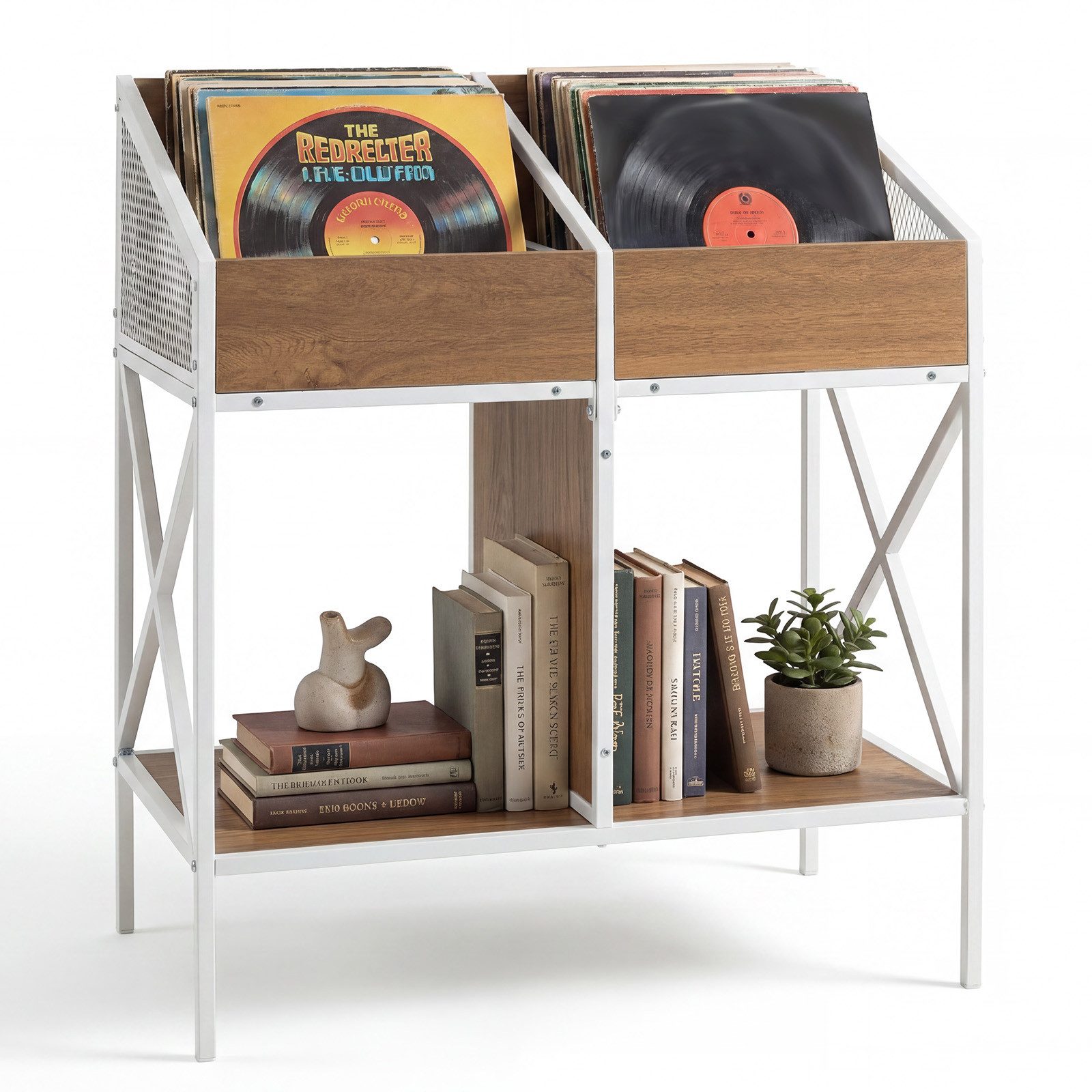 COSTWAY Sideboard Plattenspieler-Ständer, Beistelltisch, bis zu 250 Alben, Schallplattenschrank 70x40x80,5cm