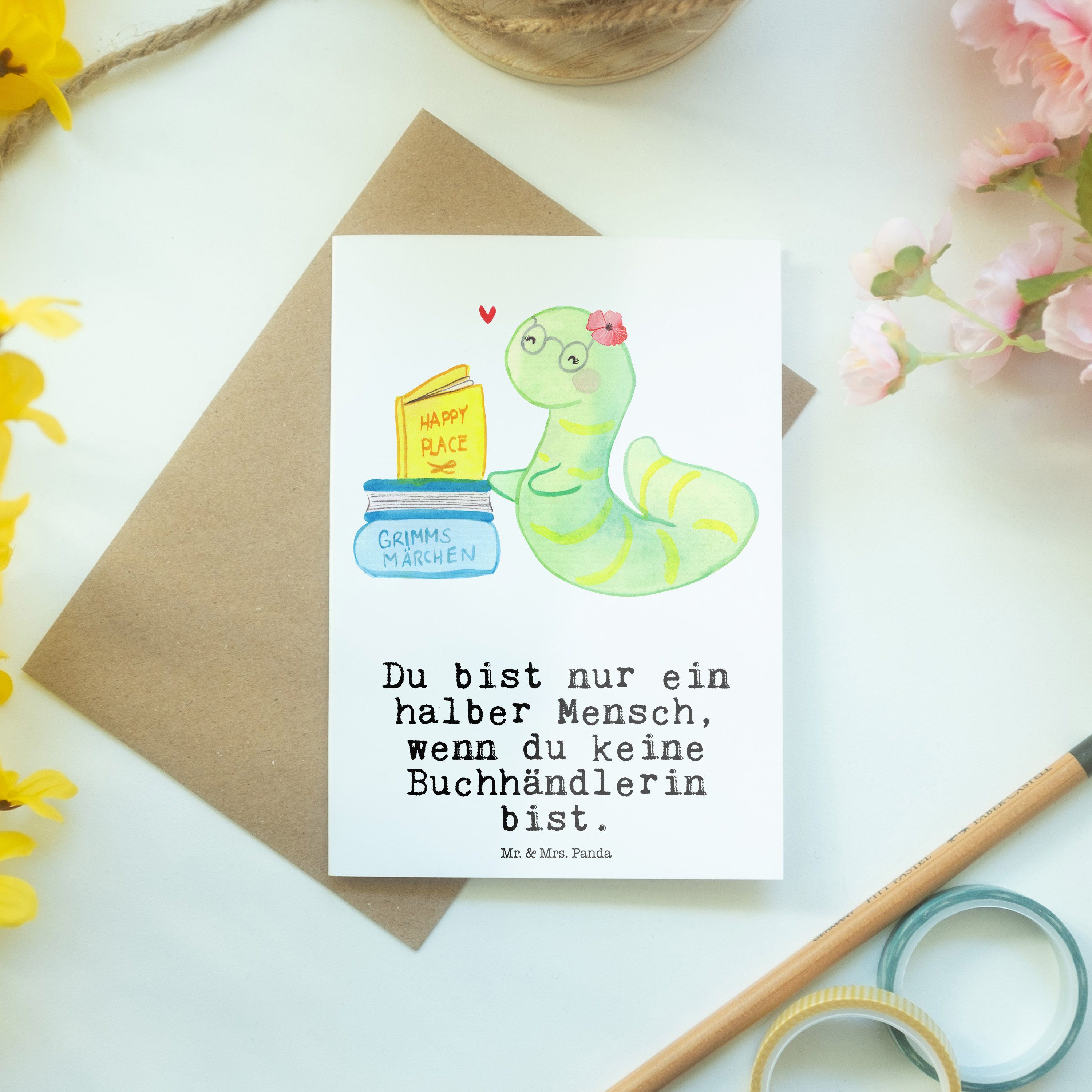 Mr. & Mrs. Panda Grußkarte Ka Buchhändlerin Herz Geburtstagskarte, Geschenk, - - Weiß Firma, mit