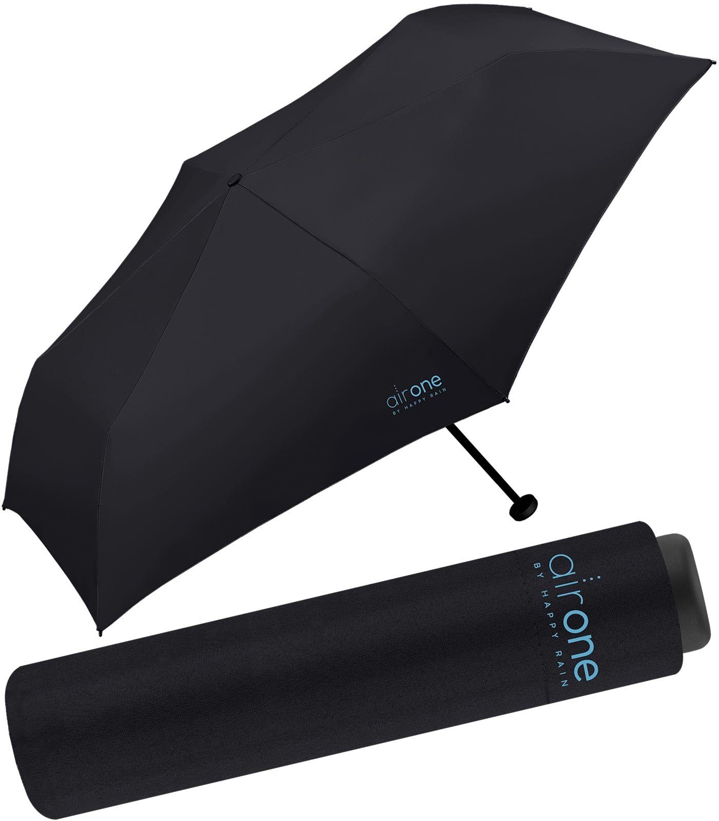 HAPPY RAIN Taschenregenschirm Air One - 99 Gramm Mini-Schirm superleicht, leichtester Minischirm - perfekt für Untewegs schwarz