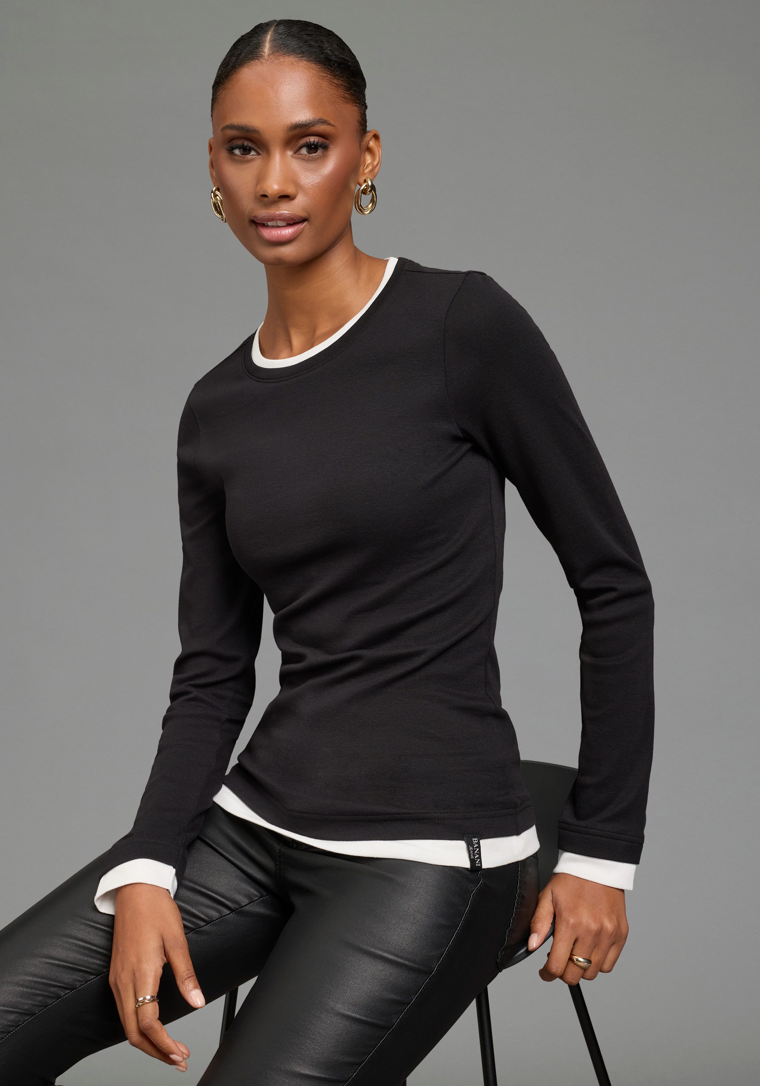 Bruno Banani Longsleeve mit Rundhalsausschnitt, hüftlange Form, Langarm-Design, aus Rippware. € 24,99, (€ 24,99 pro 1 Stk).