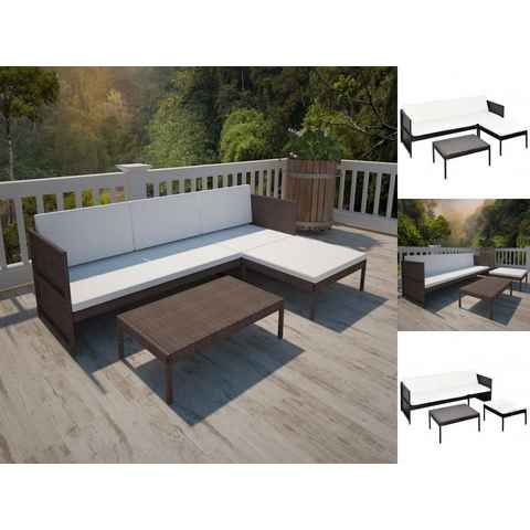 vidaXL Garten-Essgruppe 3-tlg Garten Lounge Set mit Auflagen Polyrattan Braun Sitzgruppe Set L