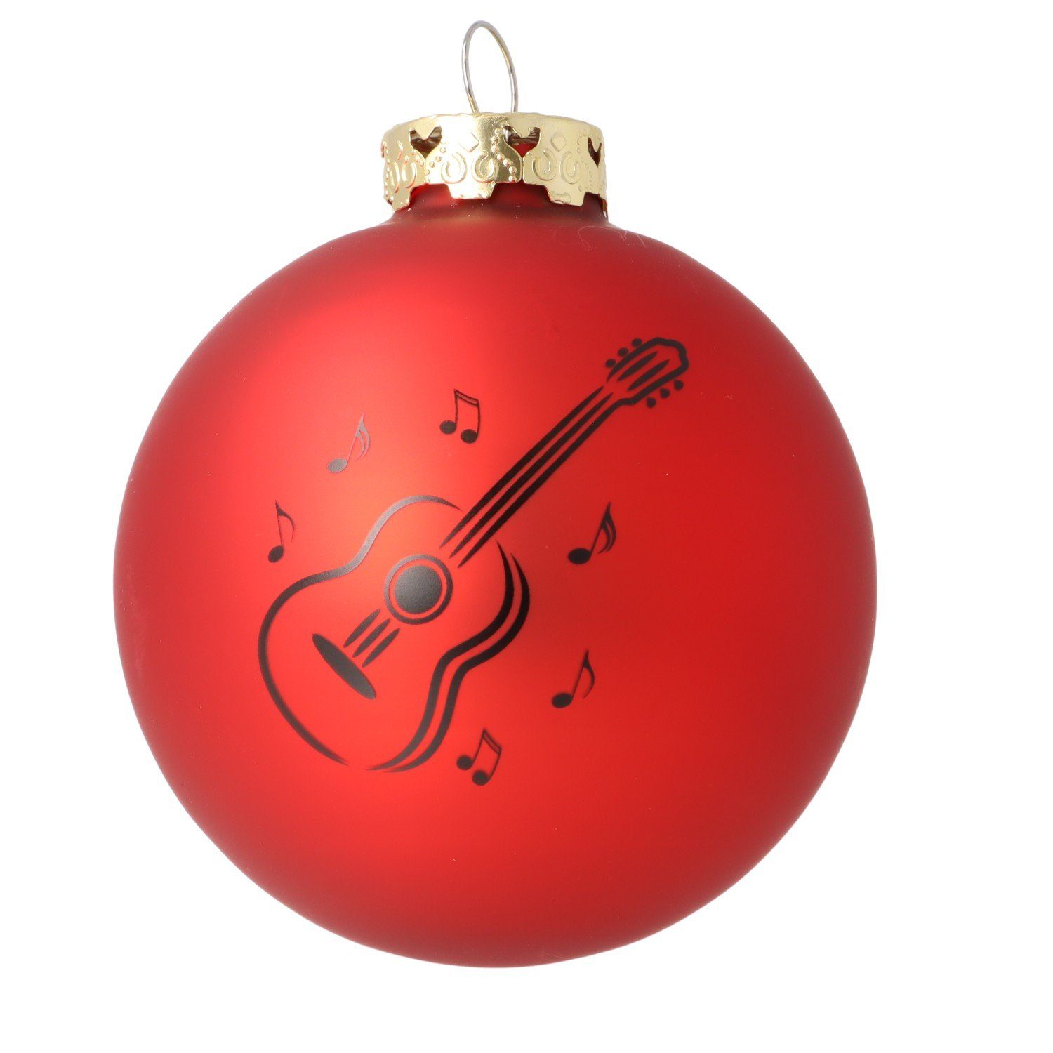 Glas mit Weihnachtsbaumkugel, schwarzem Konzertgitarre-Druck, 3er-Set Musikboutique aus rot Farbe