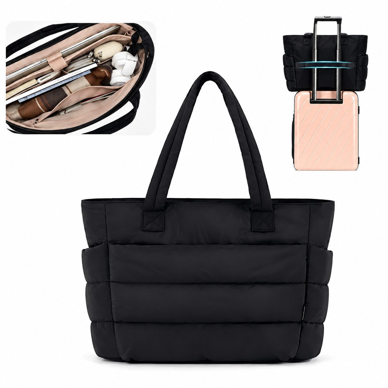 Fyrove Handtasche Puffer Tote Bag 20L Damen Shopper Tasche mit Laptopfach 15,6 Zoll (Stylische Puffer-Tasche mit viel Stauraum, mehreren Fächern und bequemem Tragekomfort), ideal für Arbeit, Studium und Reisen.