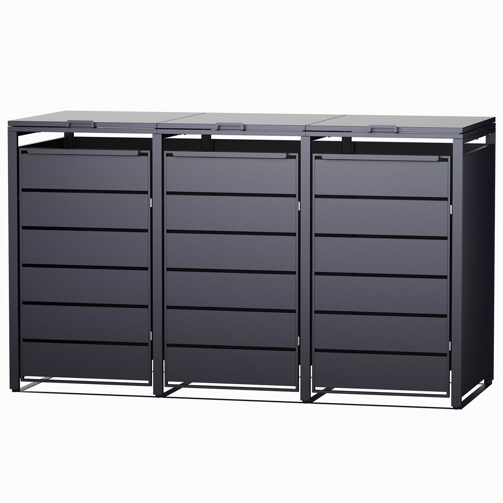 RAMROXX Mülltonnenbox 3er Metall anthrazit 196x80x116 cm mit Magnettüren