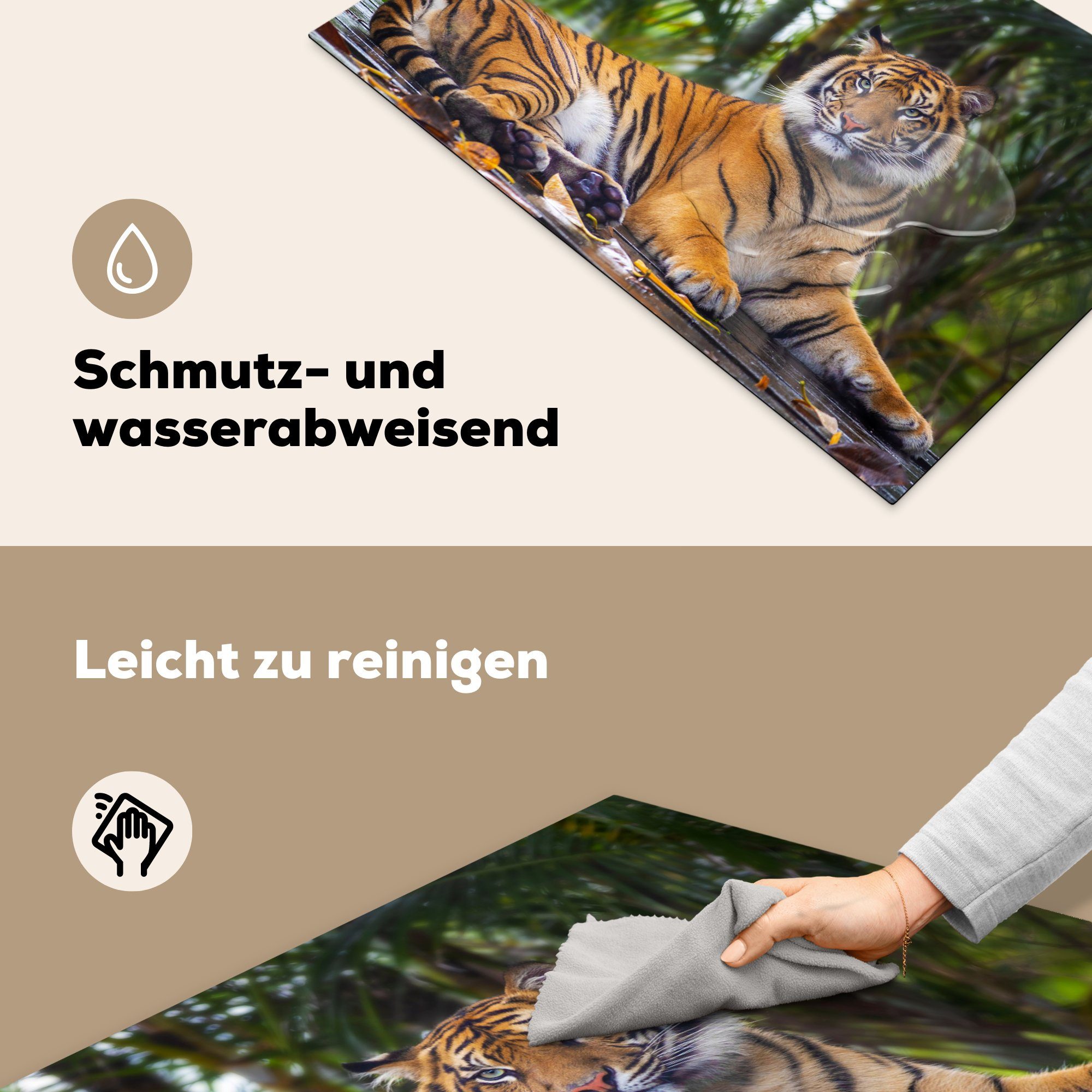für Tiger Tiere Dschungel, (1 Wald 81x52 MuchoWow - tlg), cm, Herdblende-/Abdeckplatte - - Ceranfeldabdeckung, Arbeitsplatte küche Vinyl,