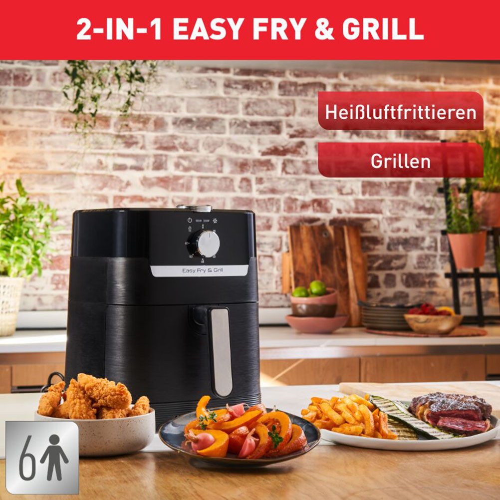 Tefal Heißluftfritteuse Easy Fry & Grill Classic EY5018, 2-in-1 Heissluftfritteuse & Grill, wenig Öl, 1550 W, für 6 Portionen, einstellbare Zeit und Temperatur, EY5018