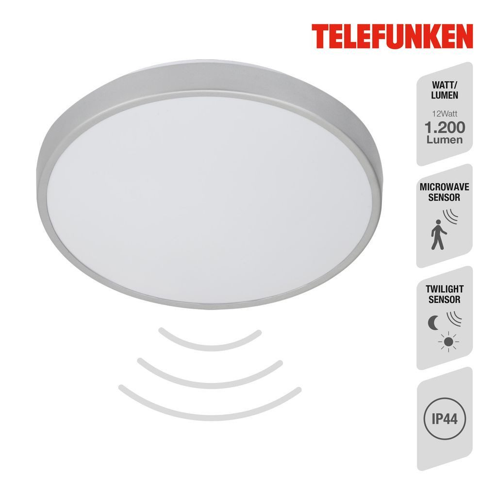 Telefunken LED Deckenleuchte 601604TF, Leuchtdauer einstellbar, LED fest integriert, 2700K - Extra-Warmweiß, Deckenleuchte Sensor 12W 1200lm 4000K Ø 29cm