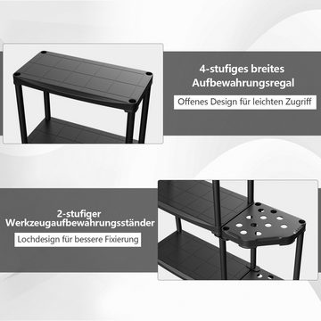 COSTWAY Schwerlastregal, mit 4 Fachböden, 4 Fachböden & Besenhalter, bis 80kg