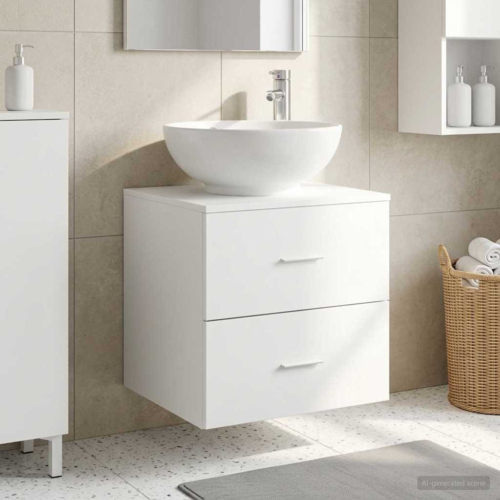 furnicato Waschbeckenunterschrank 49,5 x 44,5 x 66,5 cm Weiß Badezimmerunterschrank mit 2 Schubladen und schnellem Abfluss