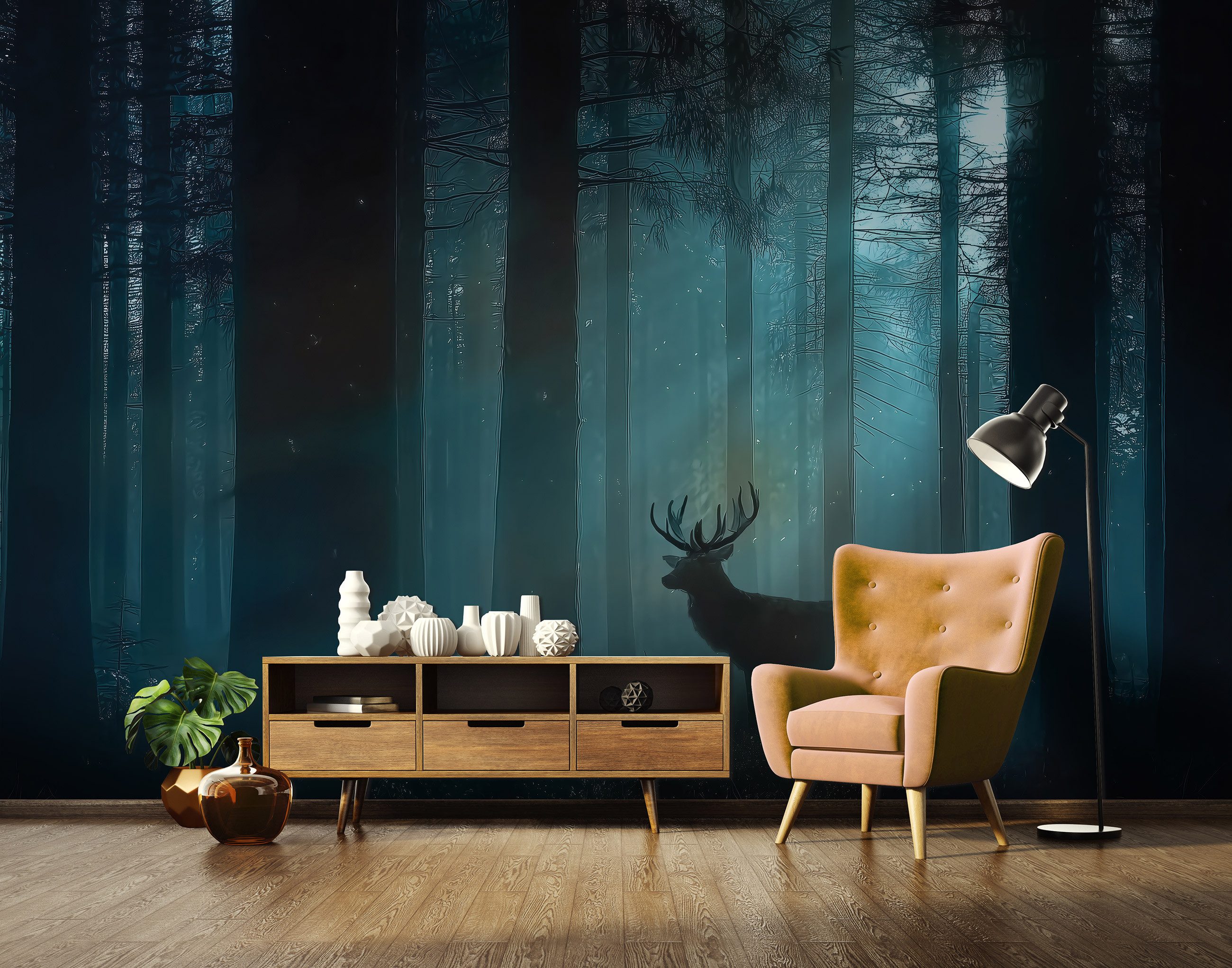 Wallarena Fototapete Wald Hirsch - Mehrfarbig - Modern - Vlies - Schlafzimmer, glatt, (2 St), 100x70cm