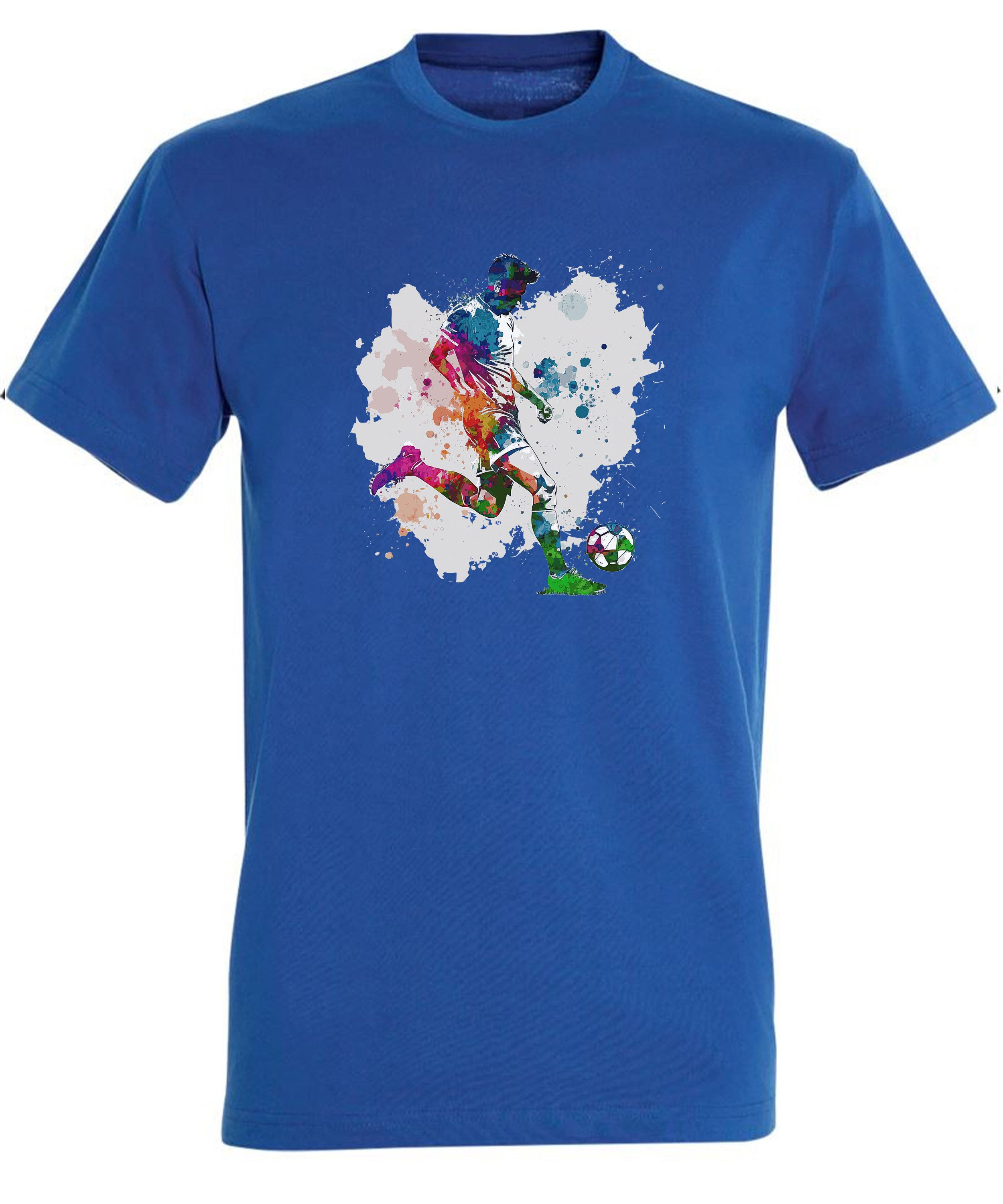 MyDesign24 T-Shirt Fussball print shirt Schießender Fußballer Regular Fit i477