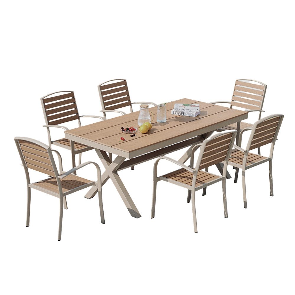 Muxing Gartenlounge-Set Gartenmöbel-Set 7-tlg. mit Tisch und 6 Stühlen, (Set, 7-tlg)