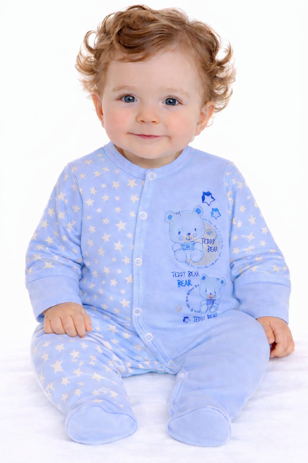 Strampler Baby Overall mit Druckknöpfen in Blau Strampler Einteiler Anzug