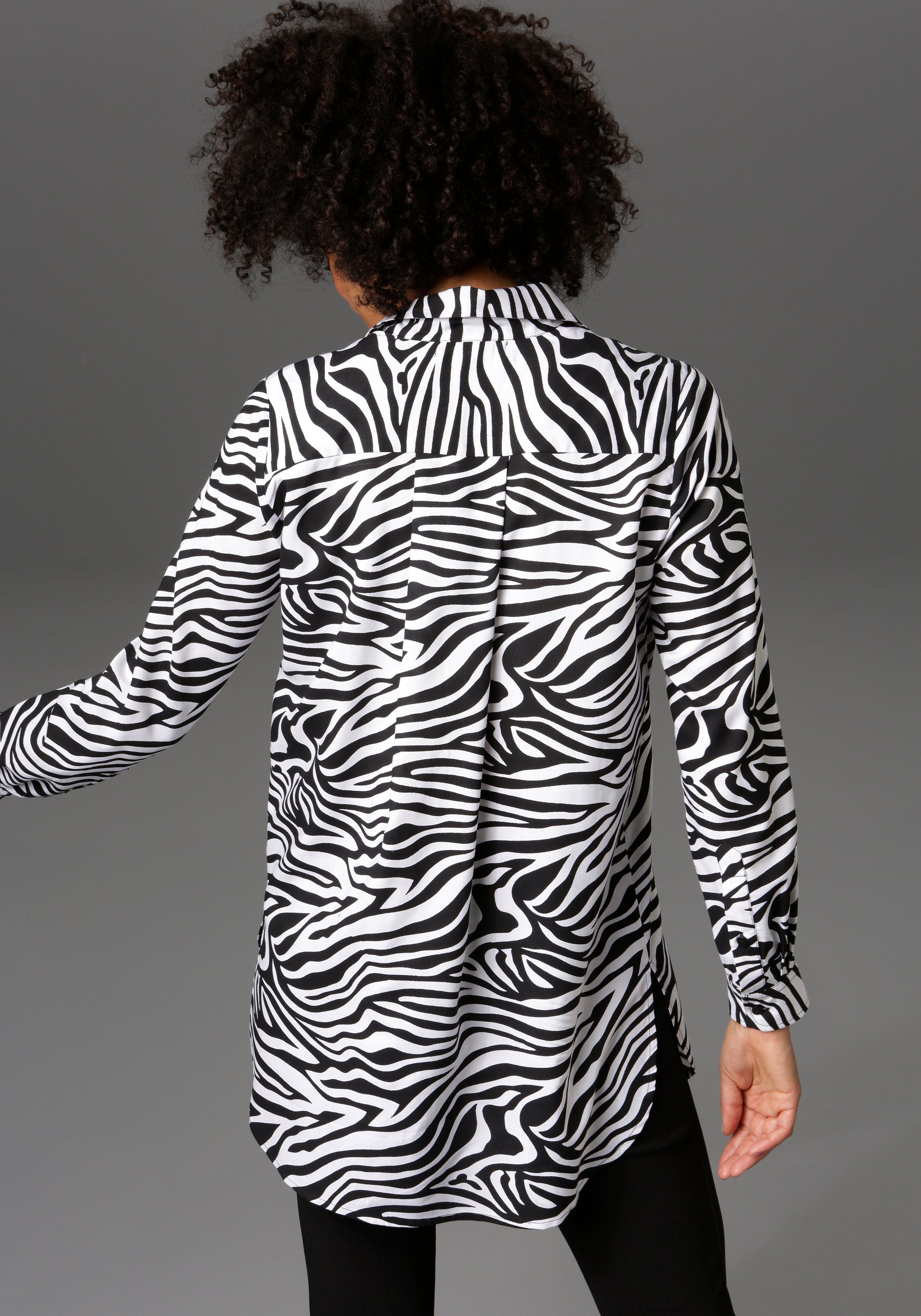 Aniston CASUAL Longbluse im Zebra-Steifen-Look weiß-schwarz