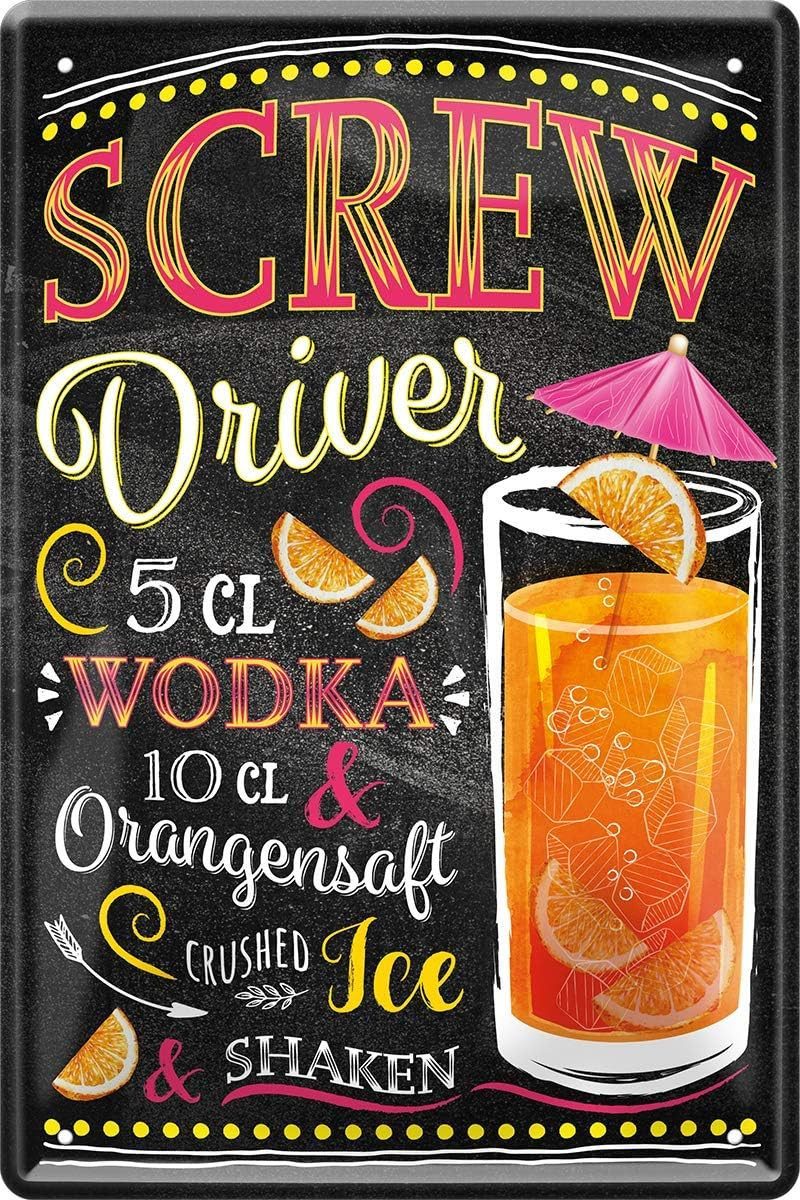 WOGEKA ART Metallbild Screw Driver - Cocktail Wodka - 20 x 30 cm Retro Blechschild Bar