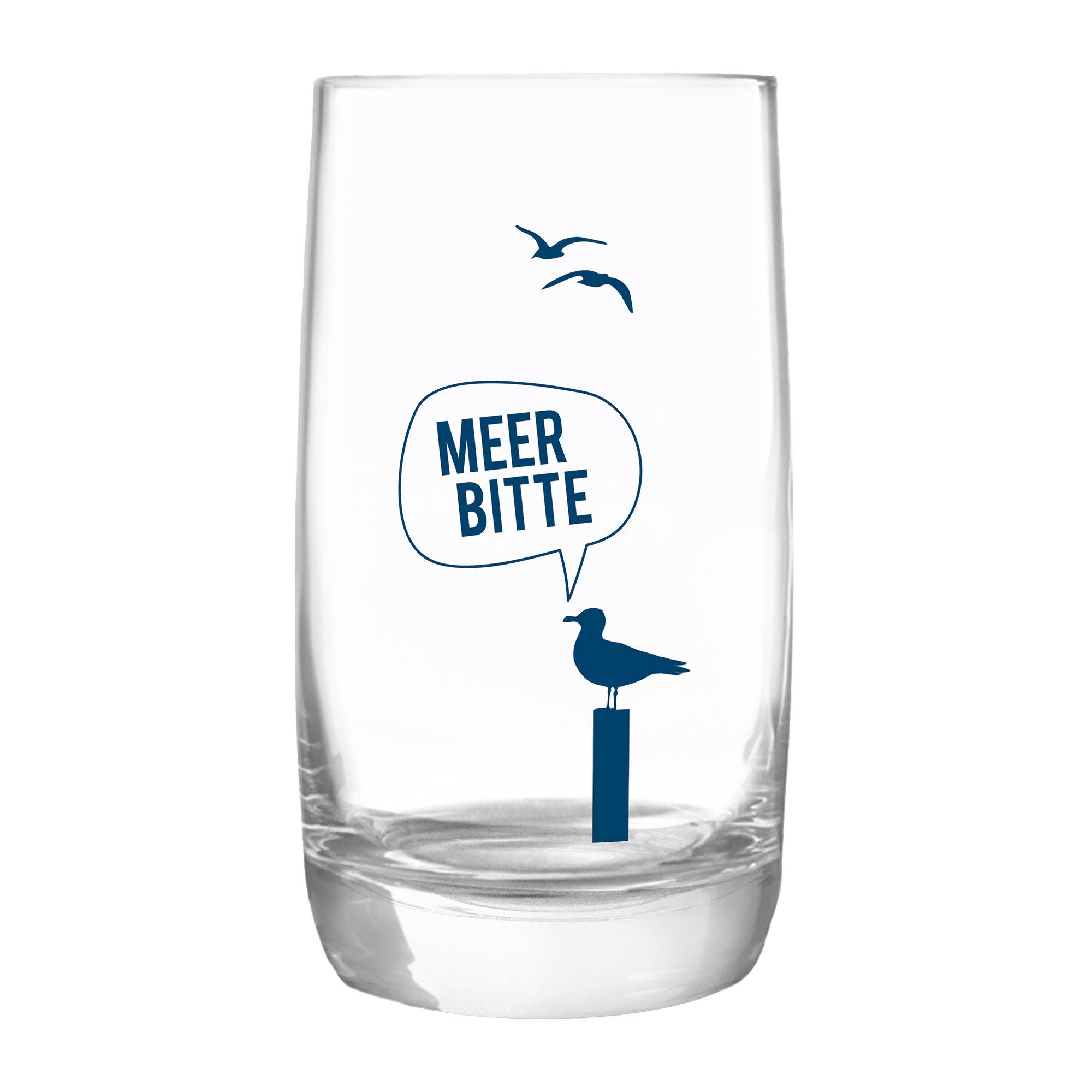 Bow & Hummingbird Longdrinkglas Kristallglas "Meer Bitte Möwe" made in EU, Kristallglas, 33cl Trinkglas maritim